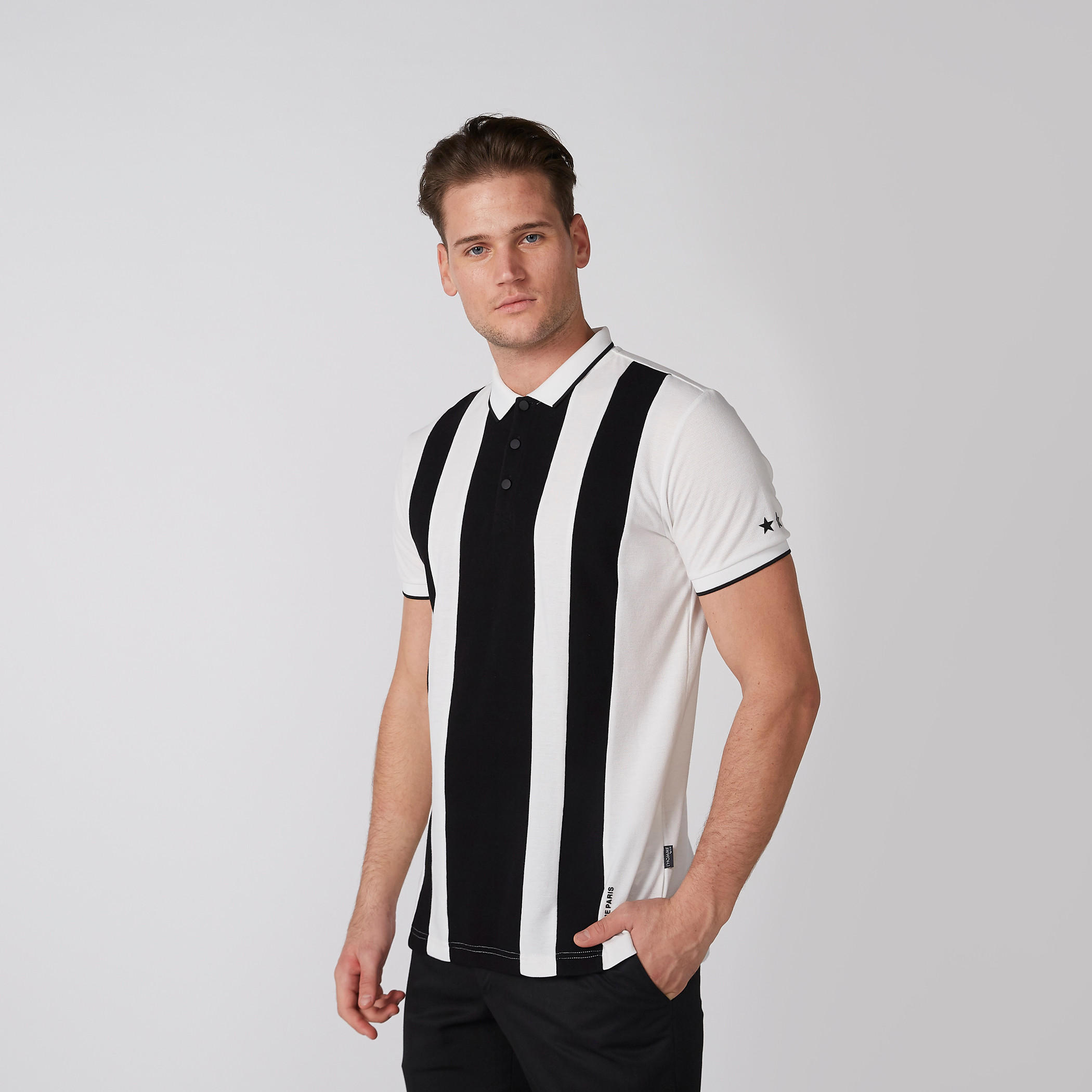 L'Homme Cut and Sew T-Shirt with Polo Neck and Short Sleeves-men-clothing-tshirtsandpolos-polos-image-1