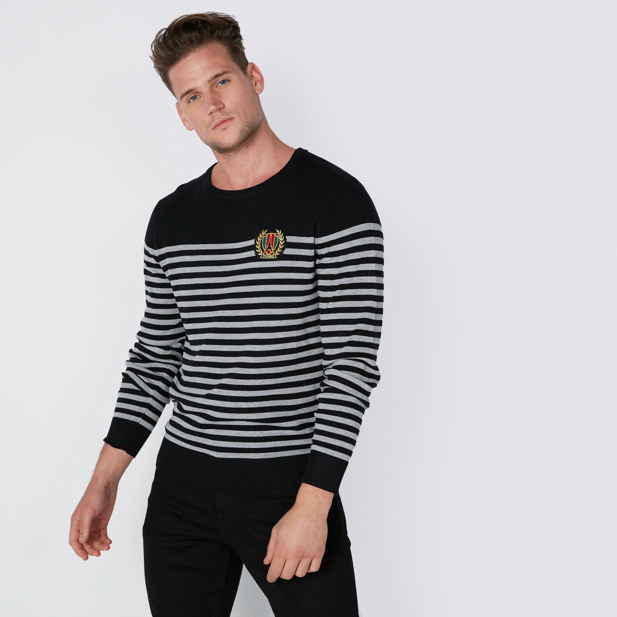سويت شيرت مقلّم بأكمام طويلة من لوم-men-clothing-sweatersandpullovers-image-1