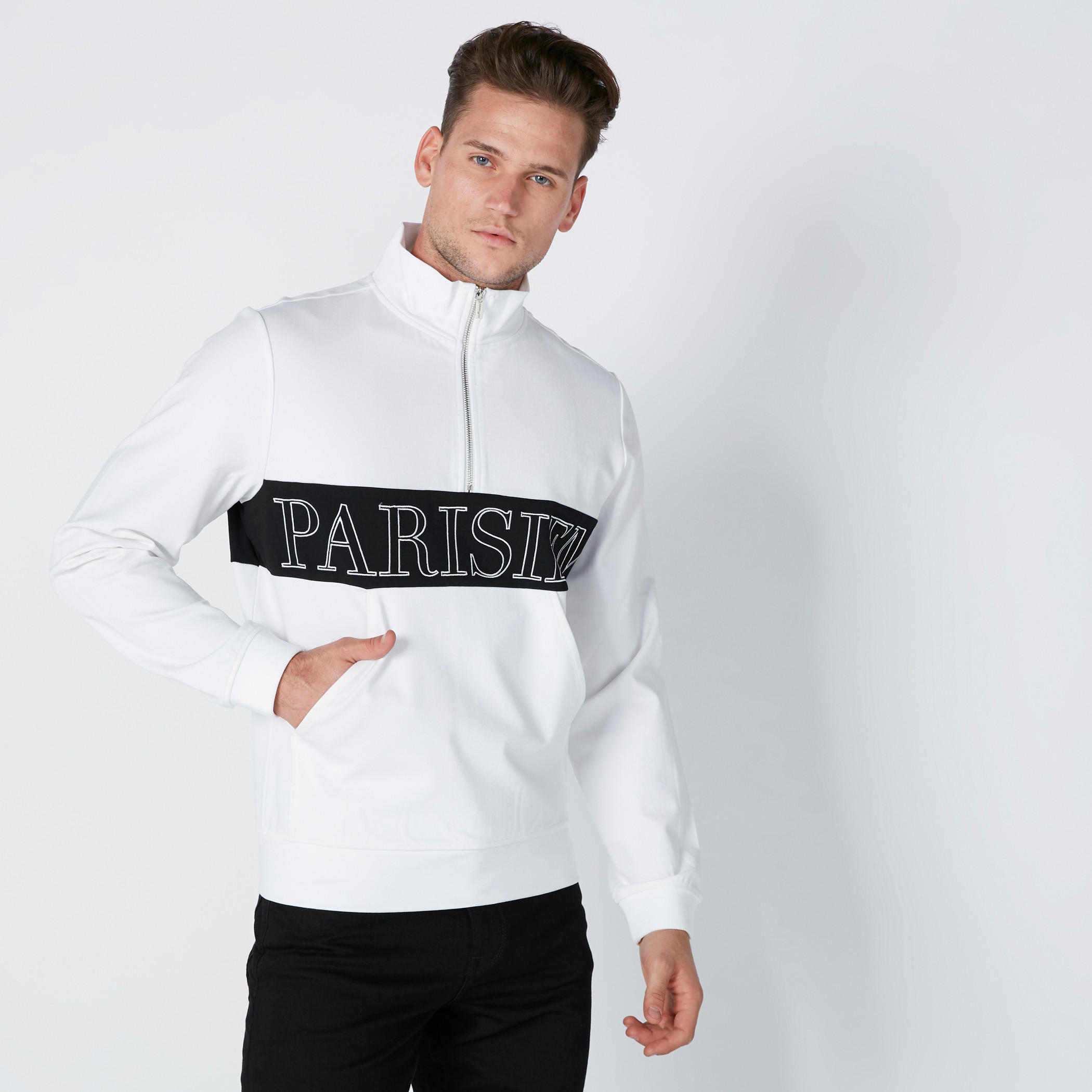 سويت شيرت بأكمام طويلة وجيوب وطبعات من لوم-men-winterwear-hoodiesandsweatshirts-image-1