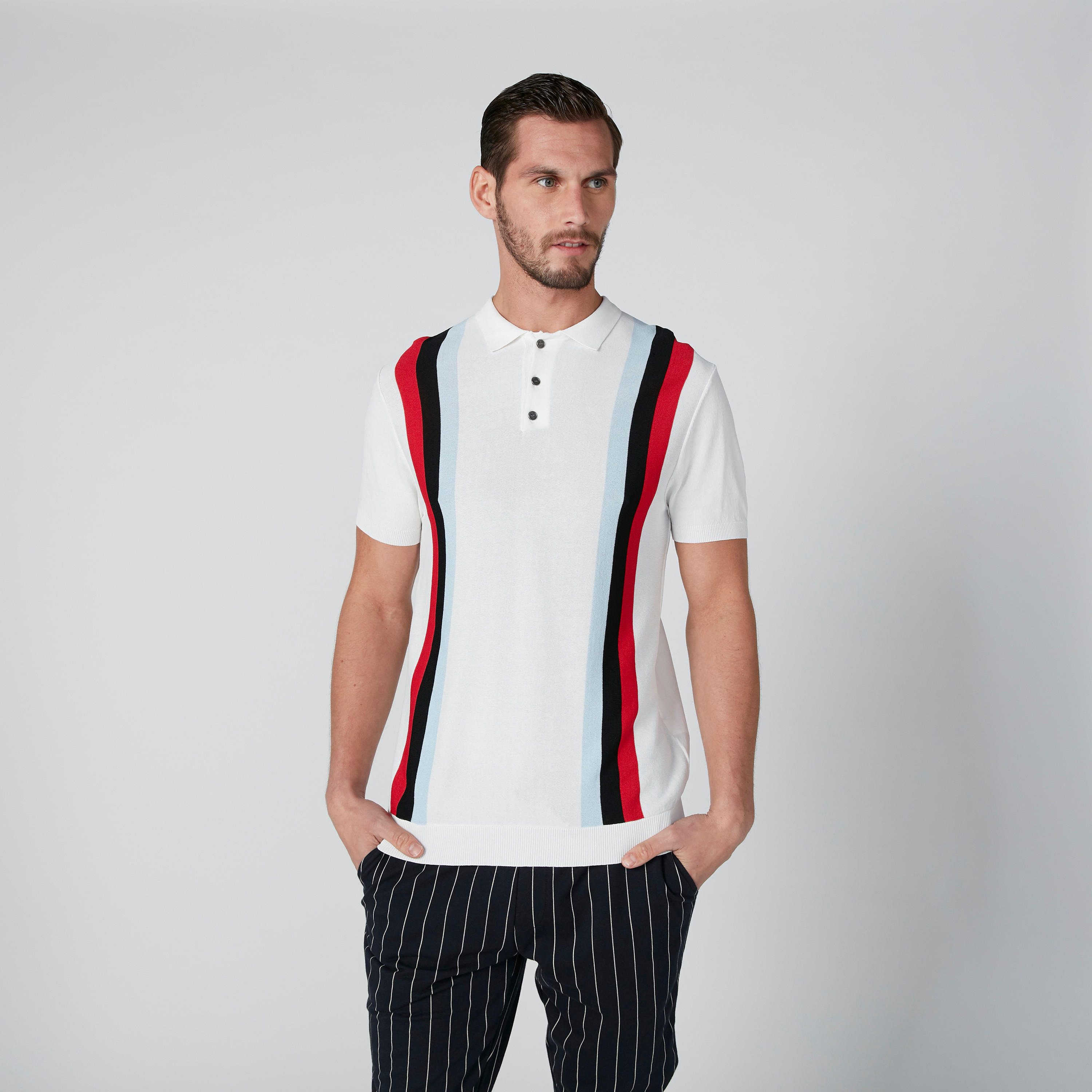 تيشيرت سليم فيت مقلّم بياقة بولو من لوم-men-clothing-tshirtsandpolos-polos-image-3
