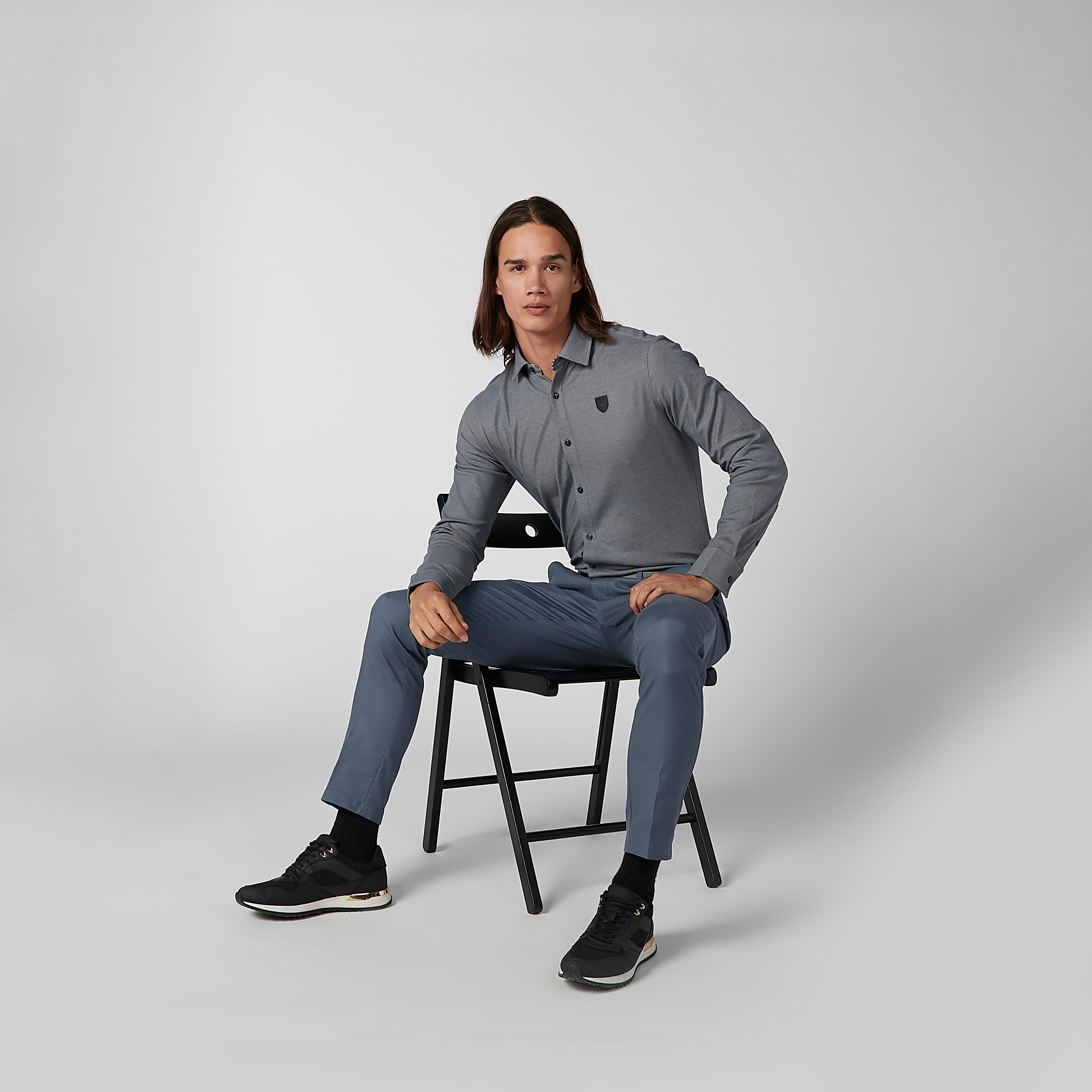 قميص رسمي بارز الملمس بأكمام طويلة وأزرار من لوم-men-clothing-shirts-image-1