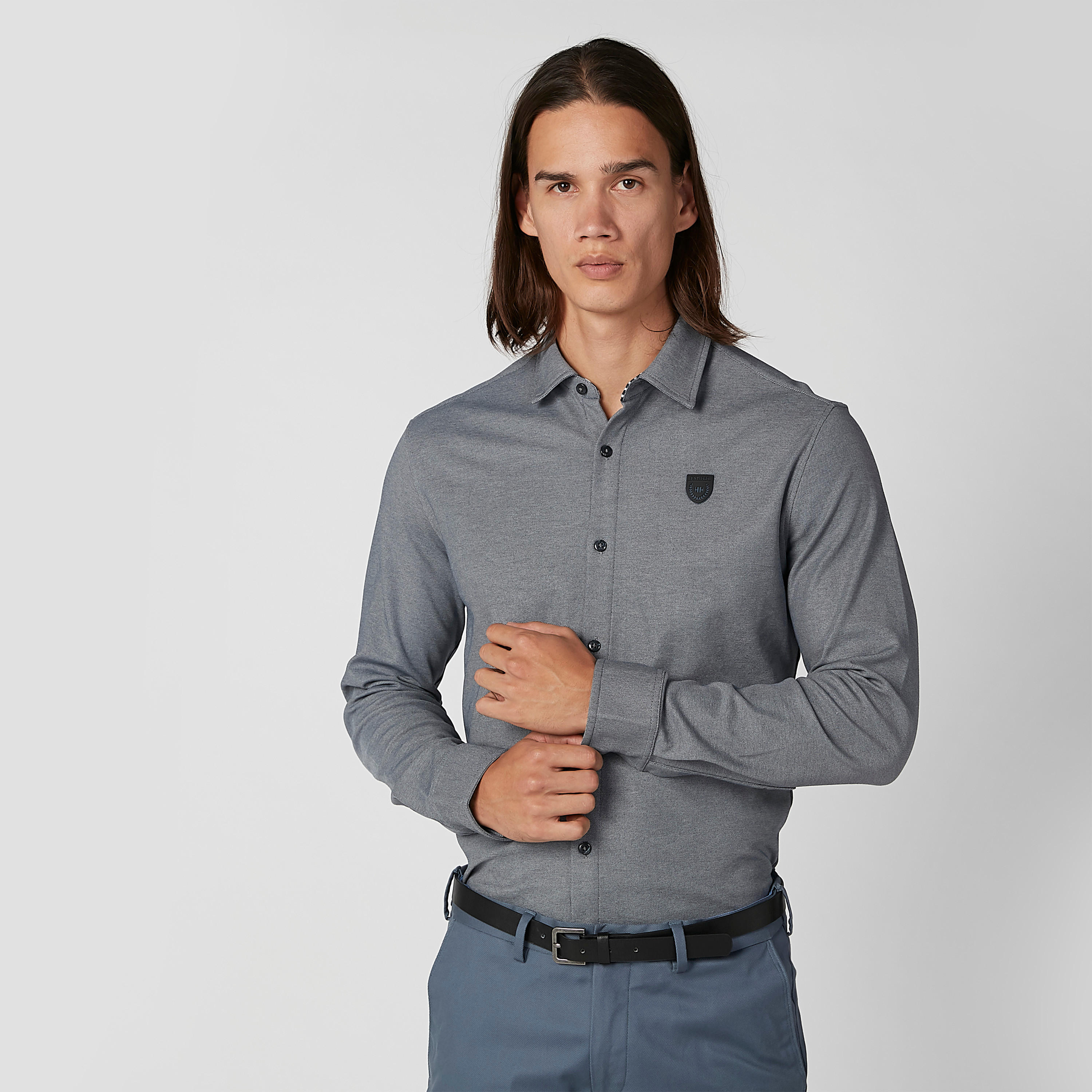 قميص رسمي بارز الملمس بأكمام طويلة وأزرار من لوم-men-clothing-shirts-image-2