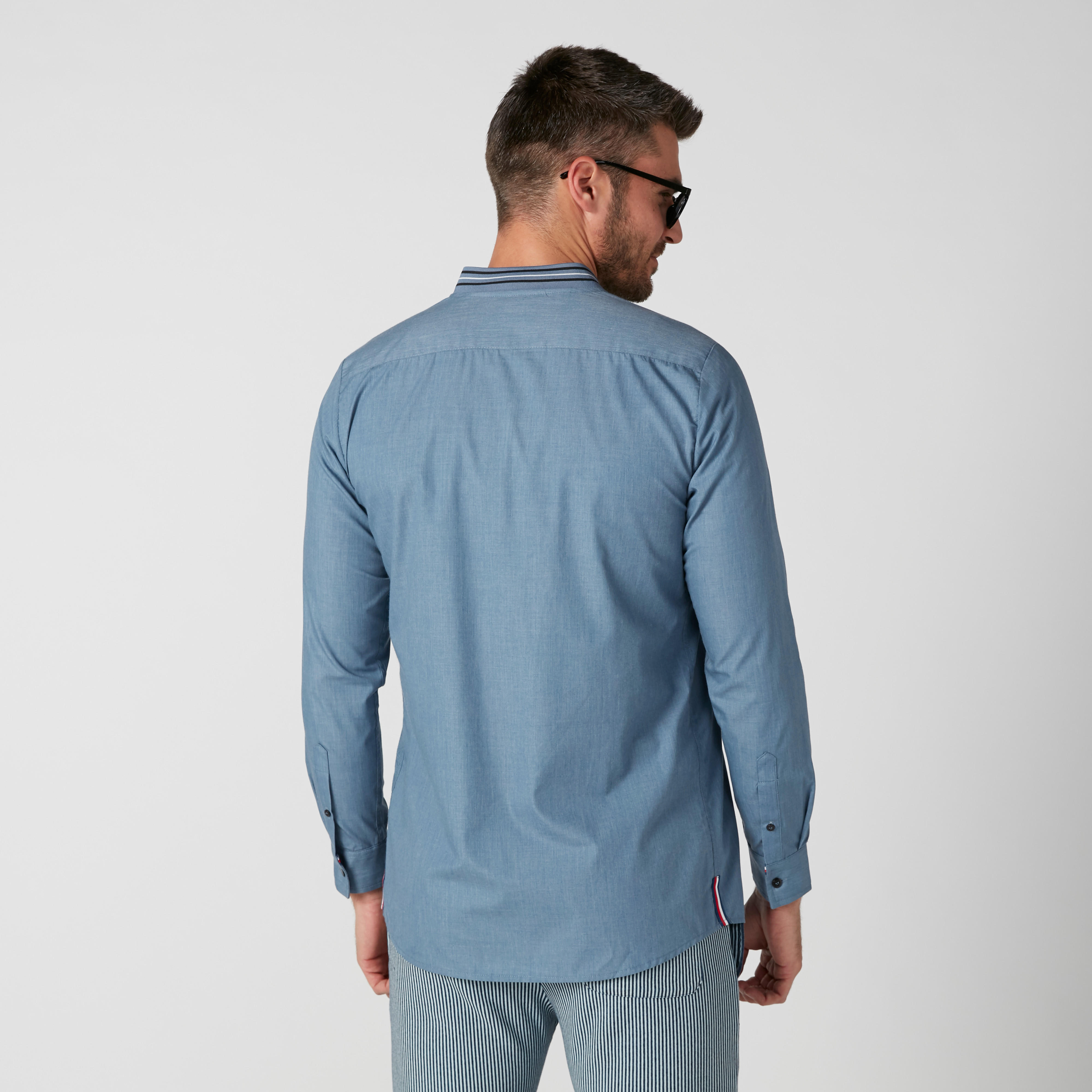 قميص سليم فيت بياقة ماندارين وأكمام طويلة من لوم-men-clothing-shirts-image-2