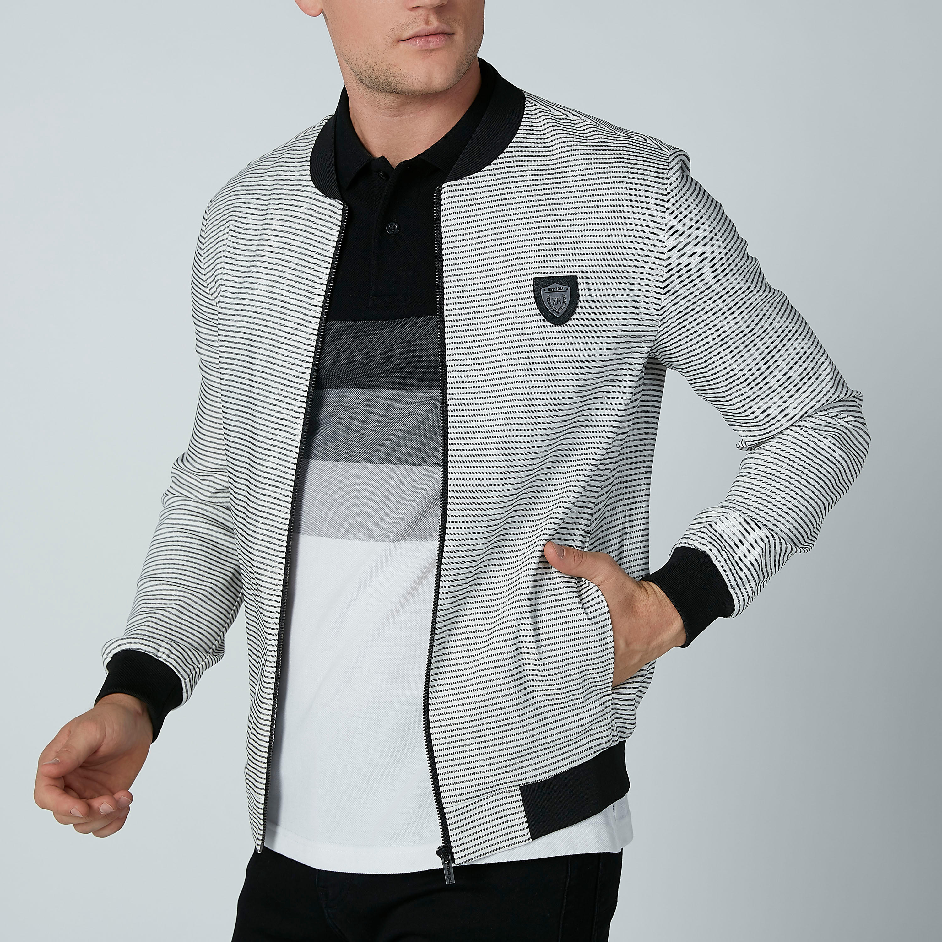 L'Homme Striped Bomber Jacket with Pocket Detail and Zip Closure-men-clothing-jacketsandblazers-jackets-image-3