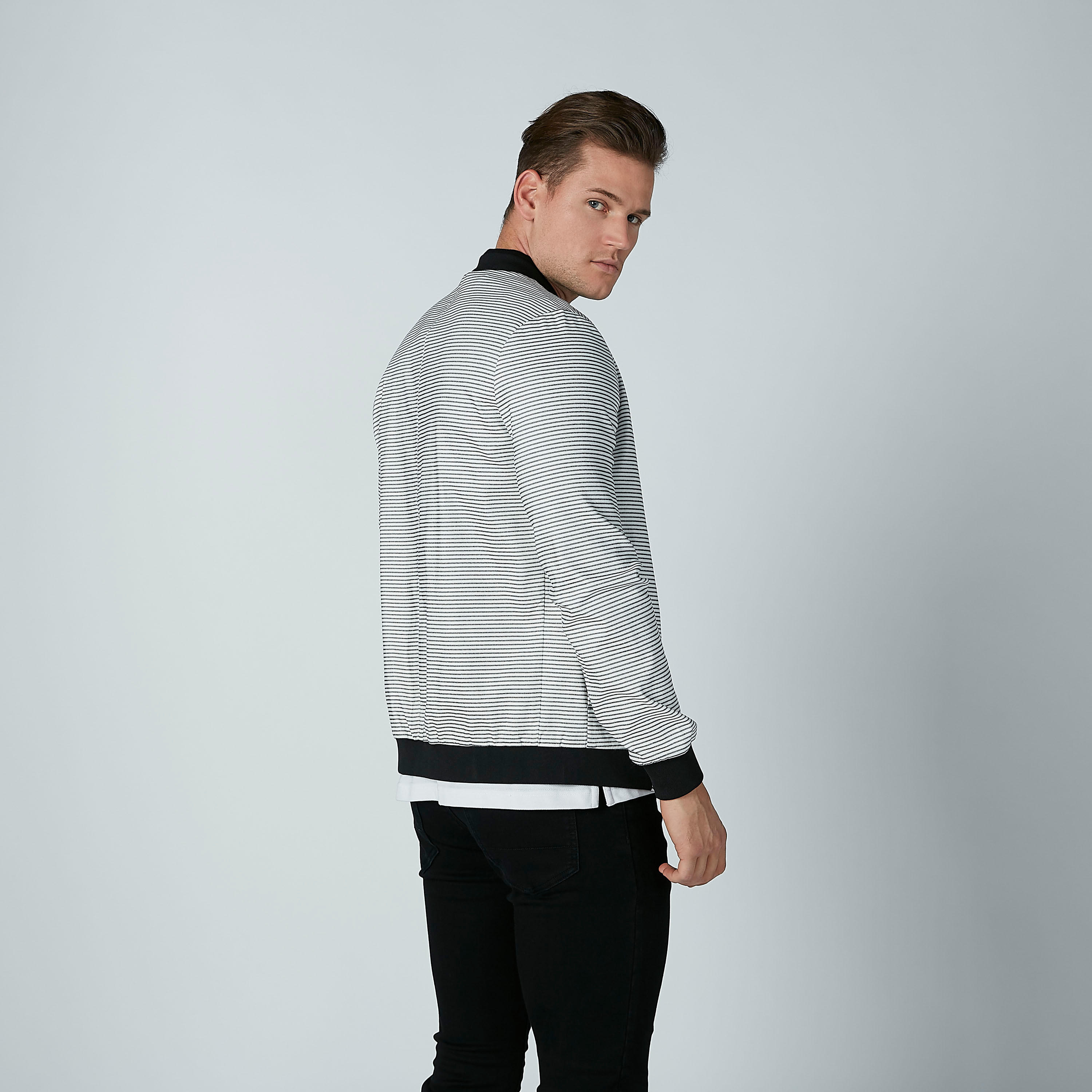 L'Homme Striped Bomber Jacket with Pocket Detail and Zip Closure-men-clothing-jacketsandblazers-jackets-image-4