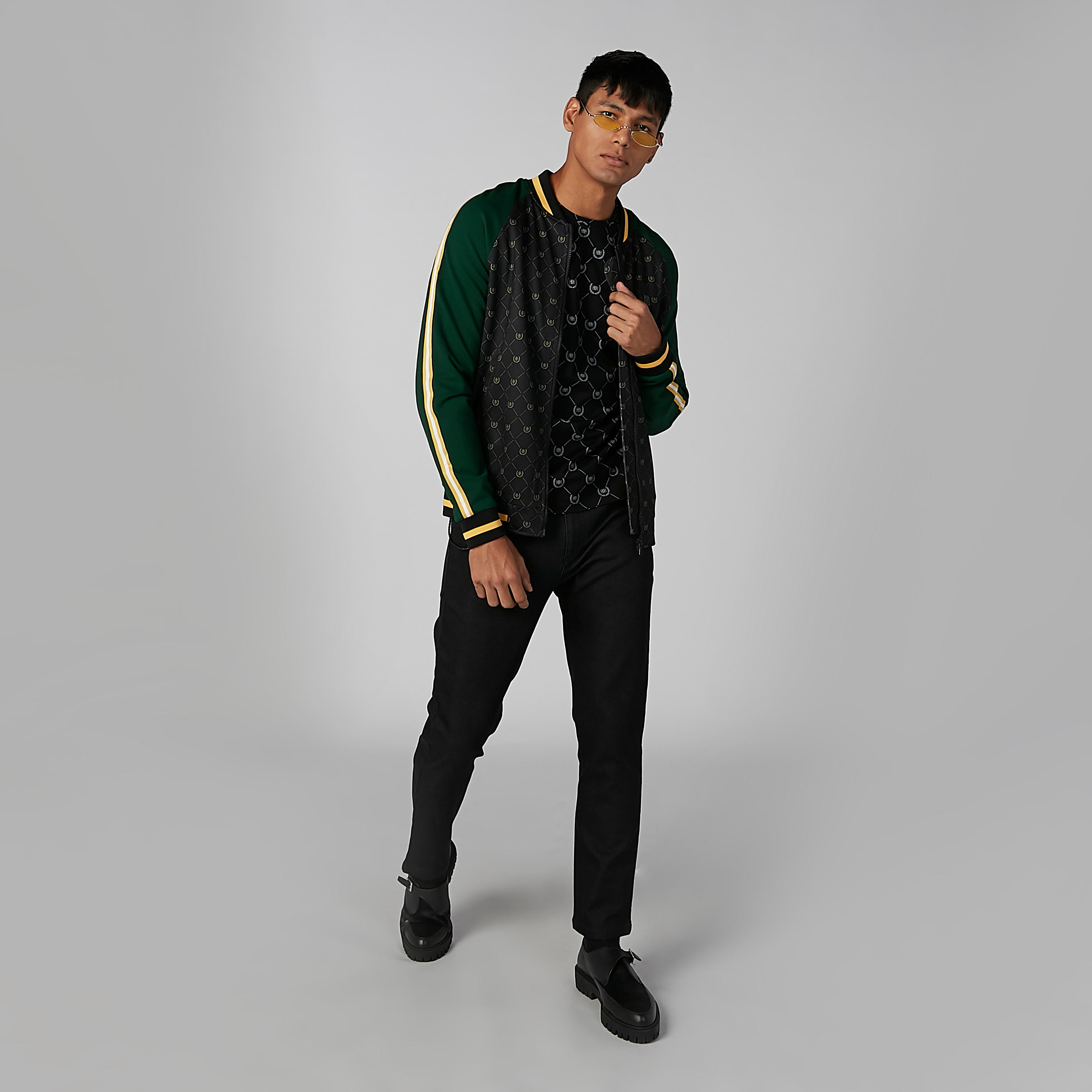 L'Homme Printed Bomber Jacket with Long Sleeves and Kangaroo Pockets-men-clothing-jacketsandblazers-jackets-image-1