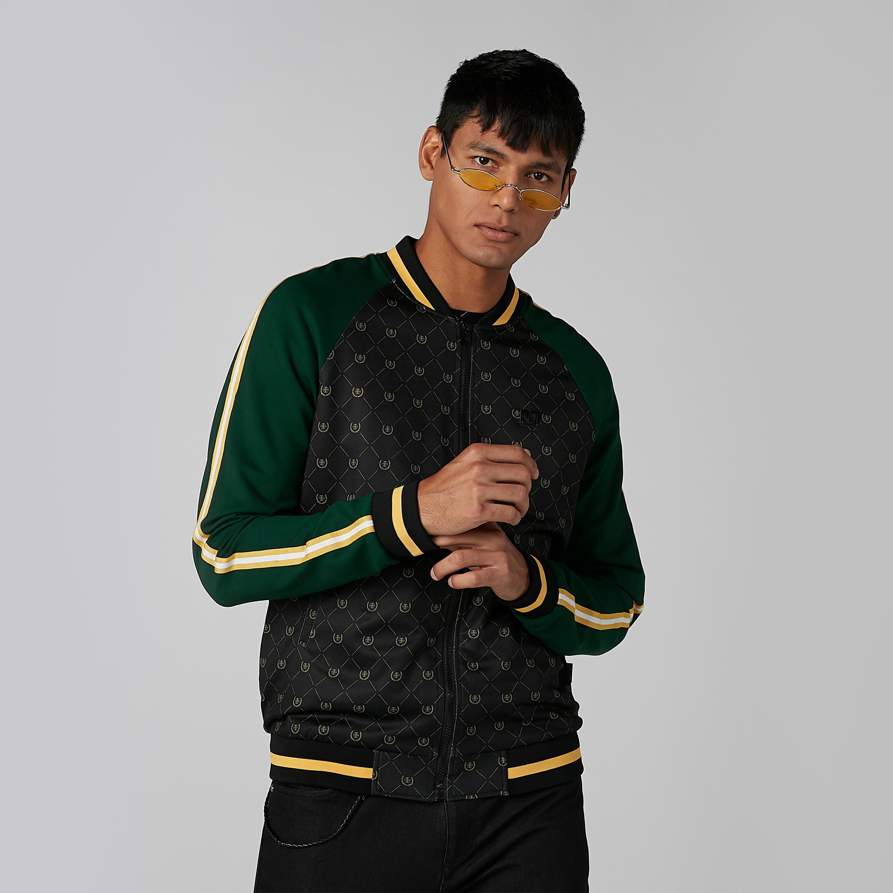 L'Homme Printed Bomber Jacket with Long Sleeves and Kangaroo Pockets-men-clothing-jacketsandblazers-jackets-image-2
