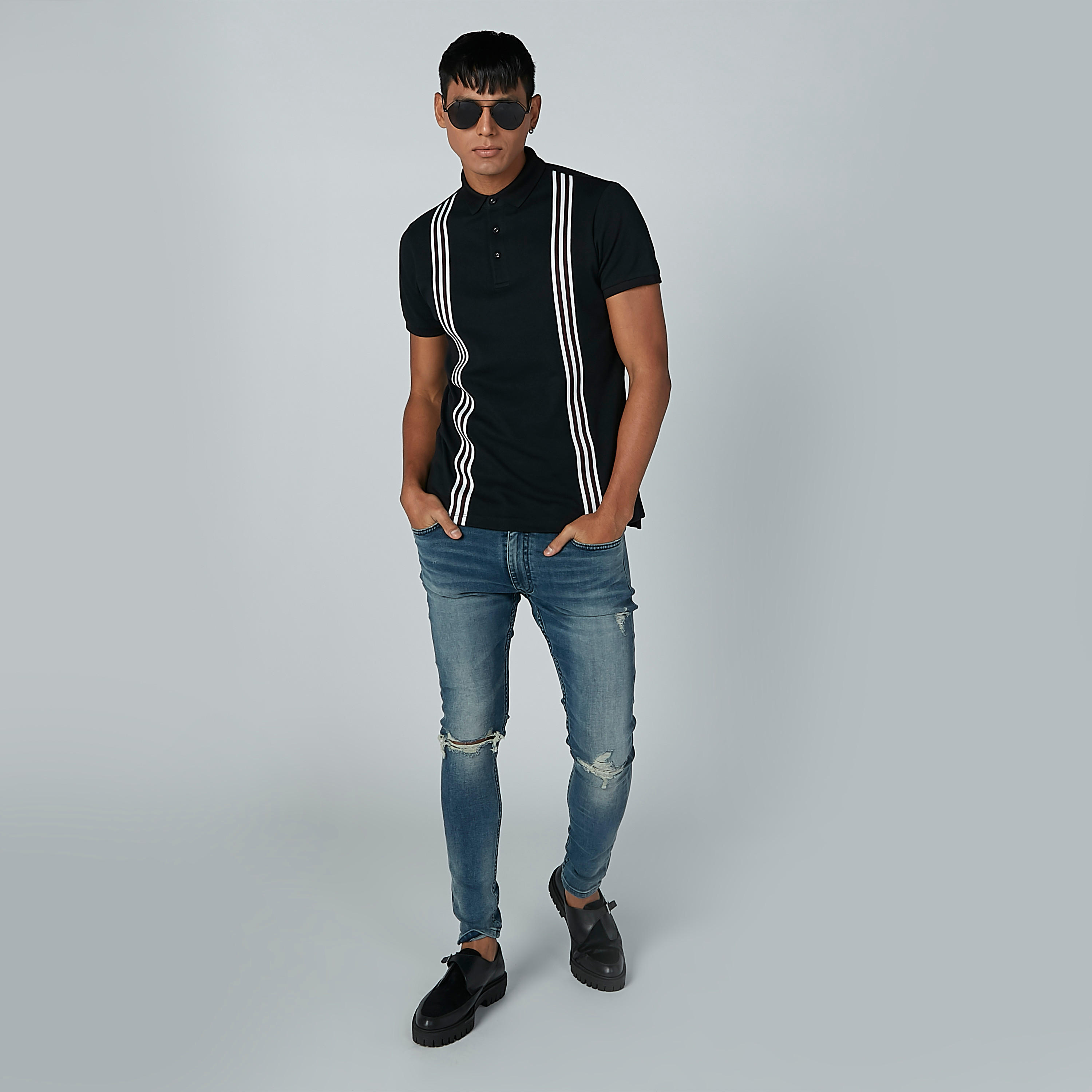 L'Homme Striped T-shirt with Polo Neck and Short Sleeves-men-clothing-tshirtsandpolos-polos-image-2