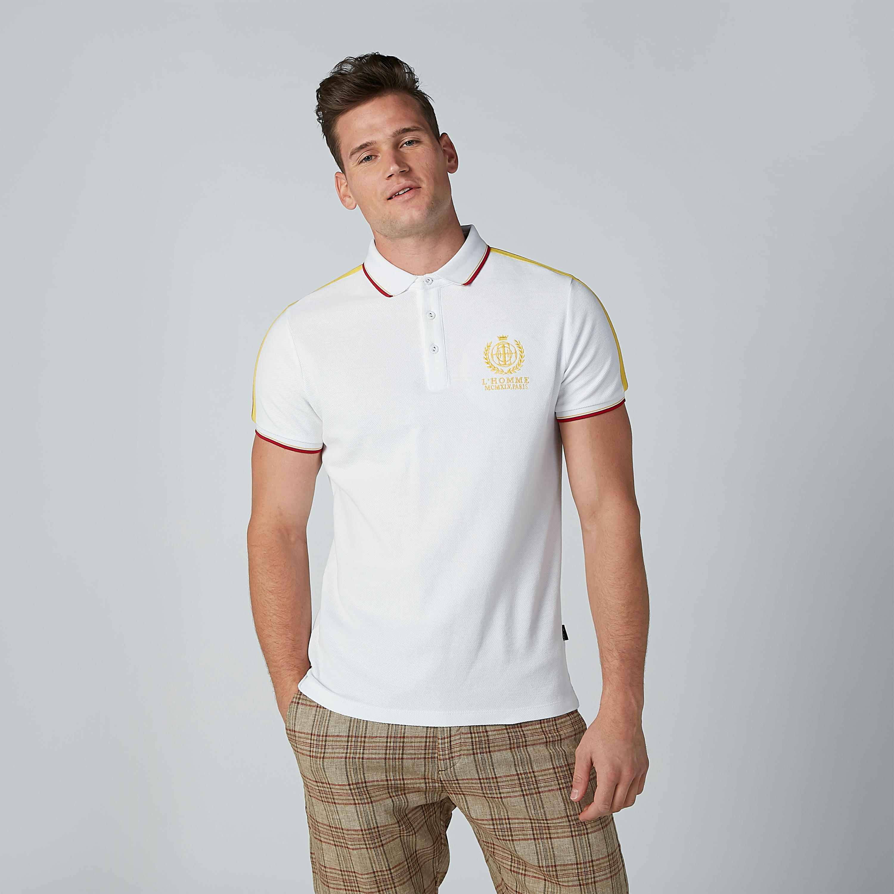 L'Homme Polo Neck T-shirt with Tape Detail Short Sleeves-men-clothing-tshirtsandpolos-polos-image-1
