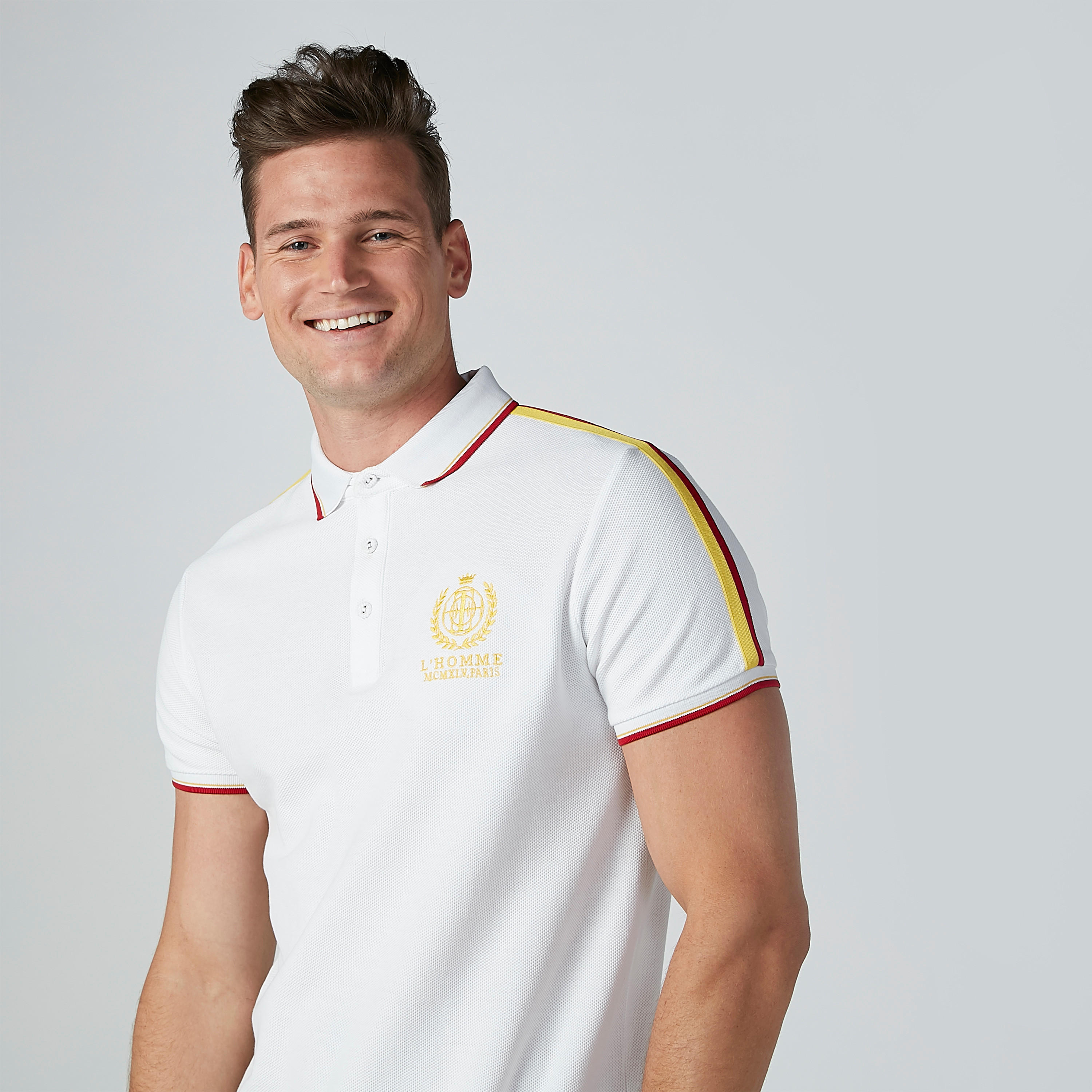 L'Homme Polo Neck T-shirt with Tape Detail Short Sleeves-men-clothing-tshirtsandpolos-polos-image-3