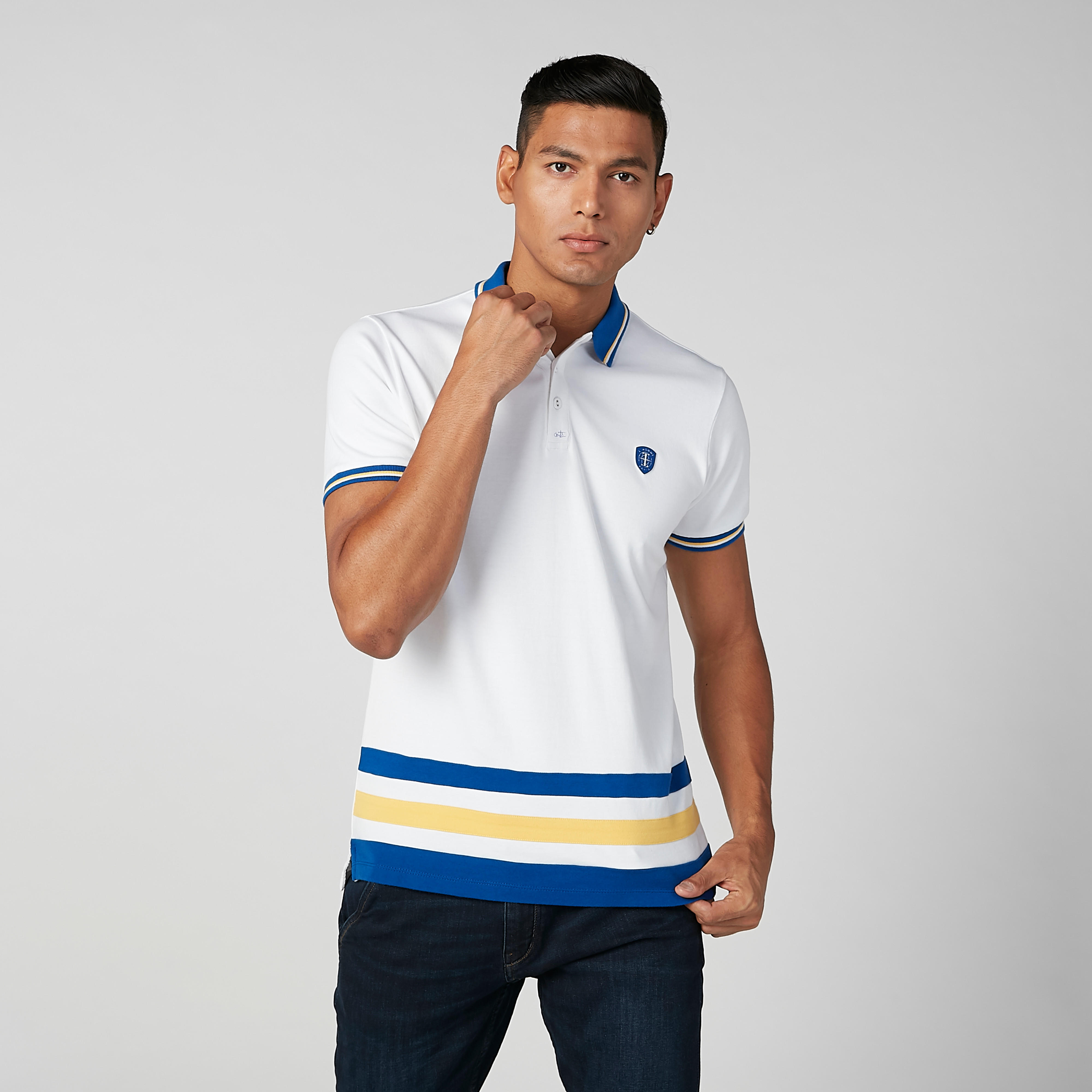 L'Homme Cut and Sew T-shirt in Slim-Fit with Short Sleeves-men-clothing-tshirtsandpolos-polos-image-1