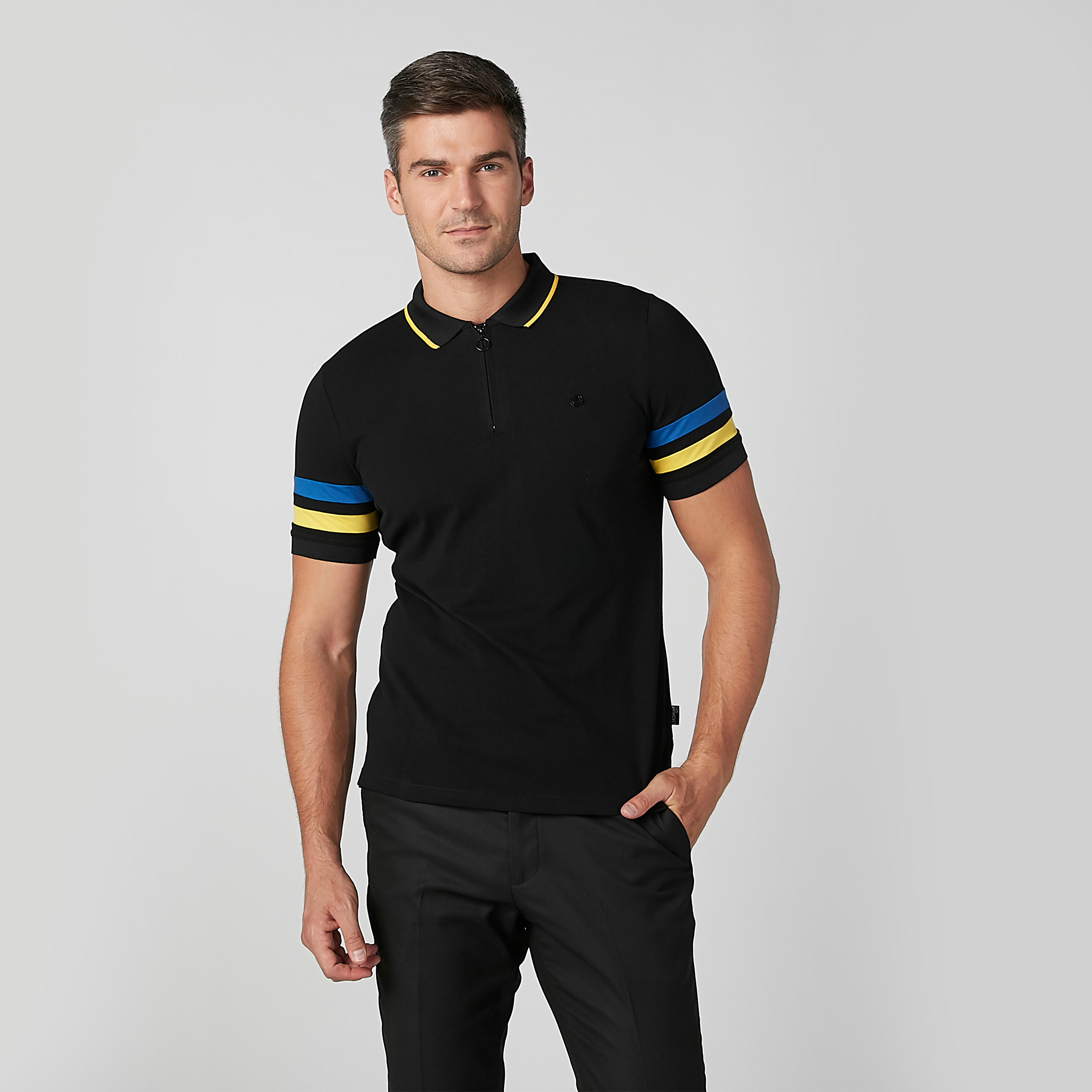 تيشيرت مقلّم بياقة بولو وسحّاب من لوم-men-clothing-tshirtsandpolos-polos-image-1