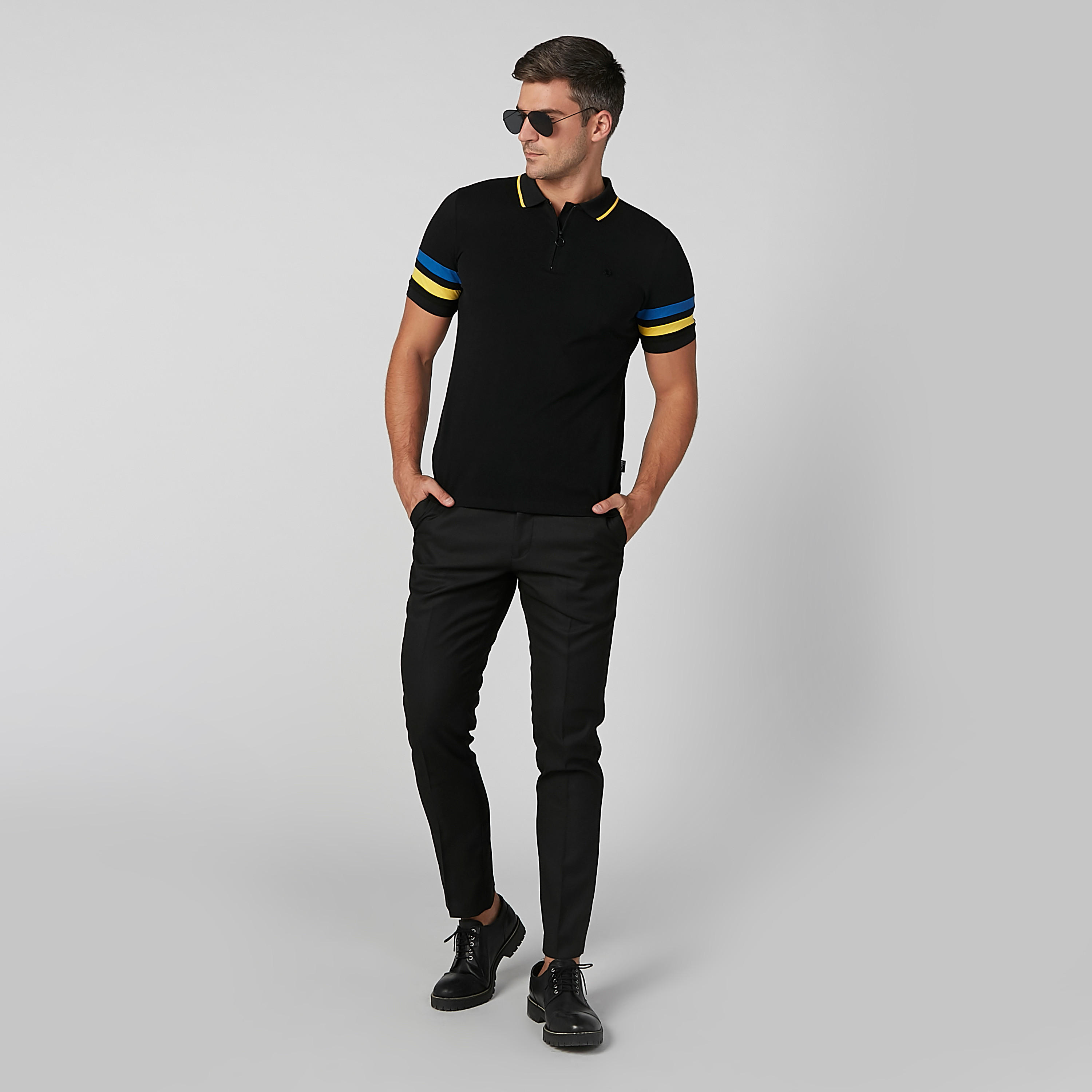 تيشيرت مقلّم بياقة بولو وسحّاب من لوم-men-clothing-tshirtsandpolos-polos-image-3