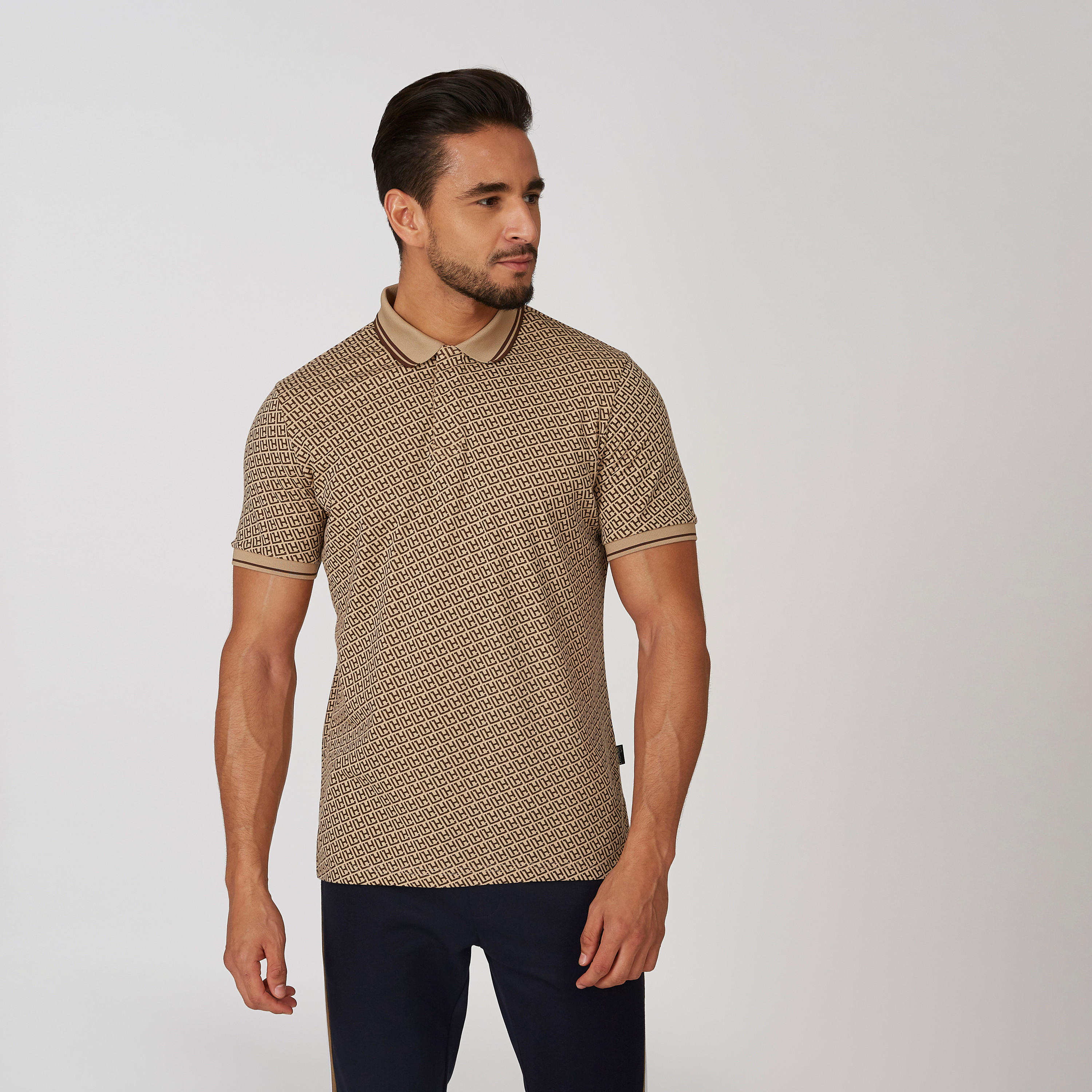 L'Homme Printed T-shirt with Polo Neck and Short Sleeves-men-clothing-tshirtsandpolos-polos-image-1
