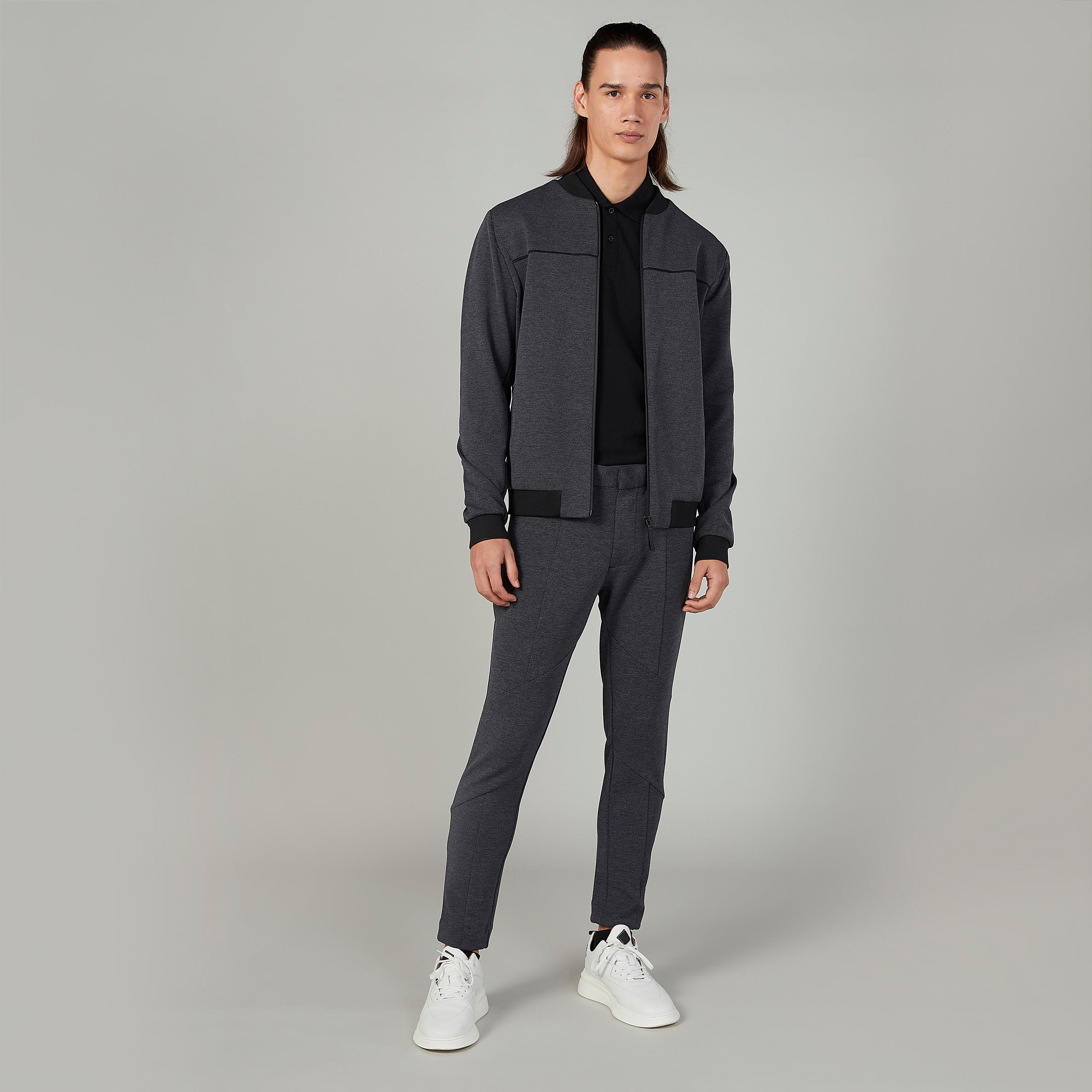 L'HommeTextured Bomber Jacket with Long Sleeves and Pocket Detail-men-clothing-jacketsandblazers-jackets-image-2