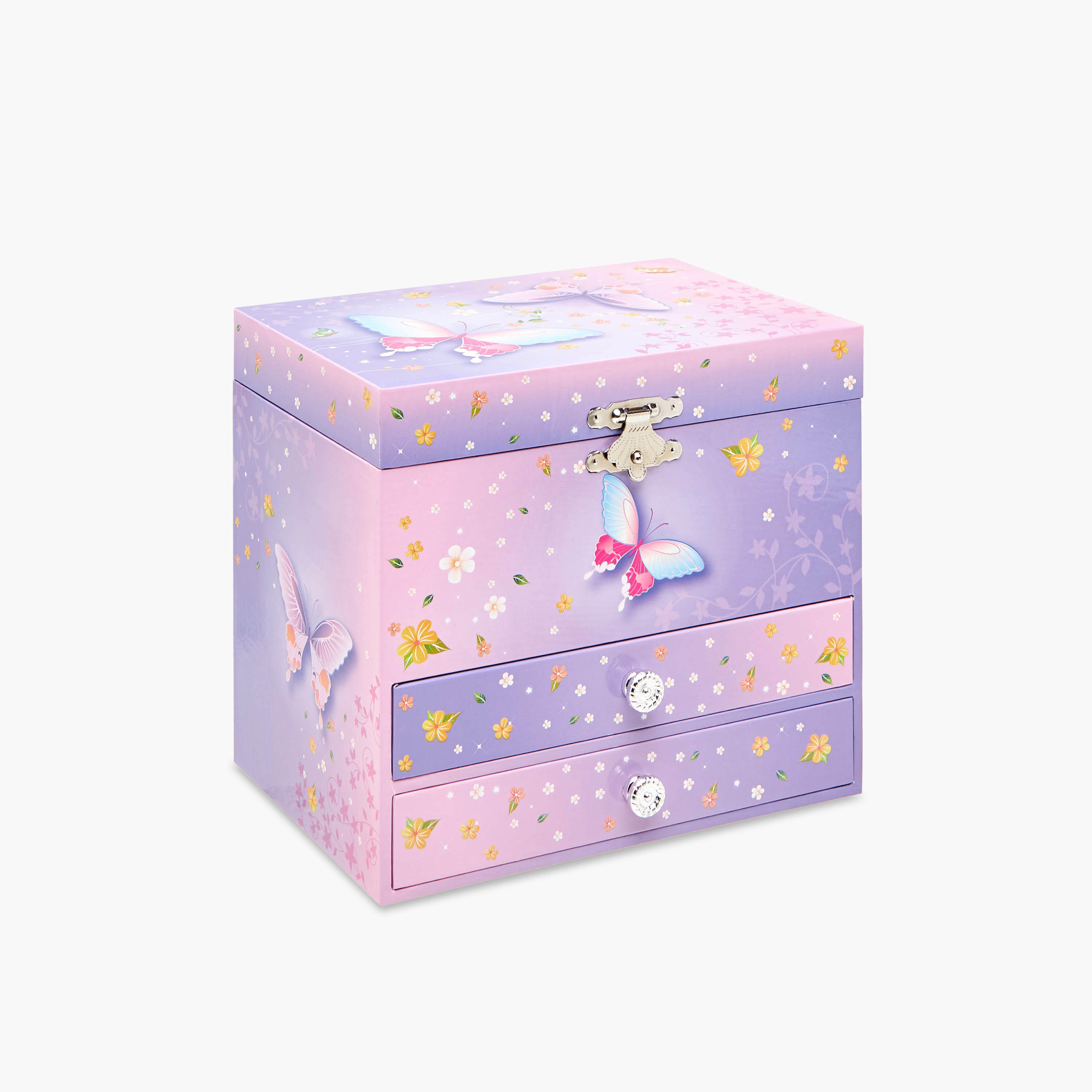 Butterfly Print 2-Drawer Musical Jewellery Box - 17x11x15 cms-women-watchesandjewellery-jewellery-storage-image-1