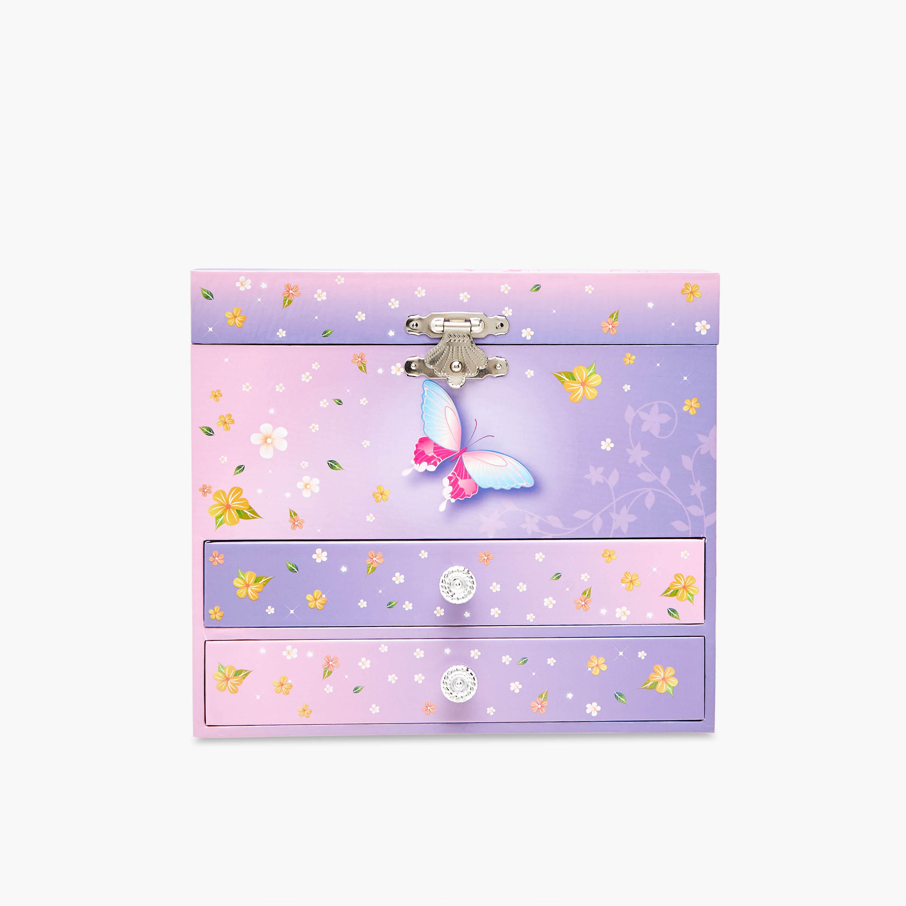 Butterfly Print 2-Drawer Musical Jewellery Box - 17x11x15 cms-women-watchesandjewellery-jewellery-storage-image-2