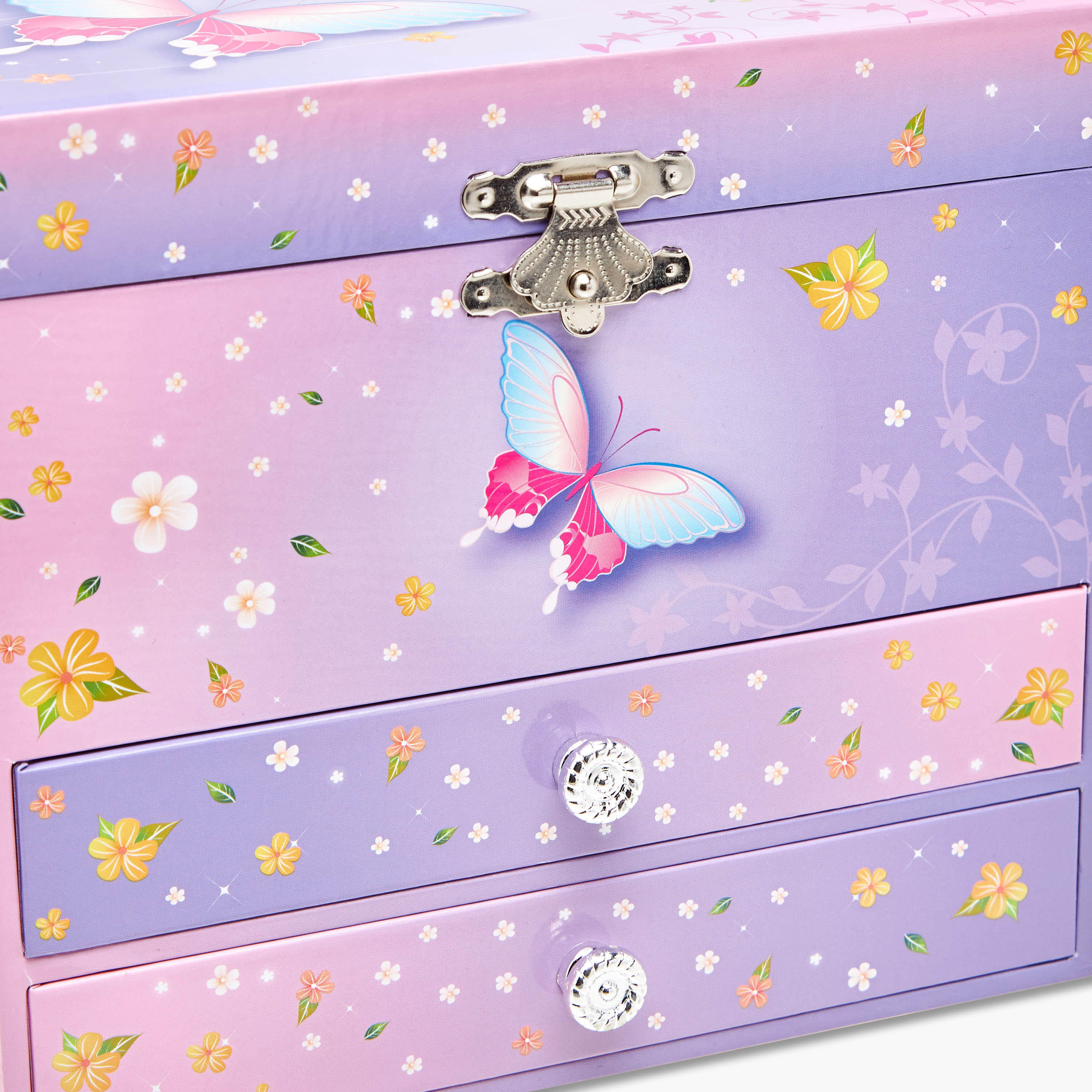 Butterfly Print 2-Drawer Musical Jewellery Box - 17x11x15 cms-women-watchesandjewellery-jewellery-storage-image-4