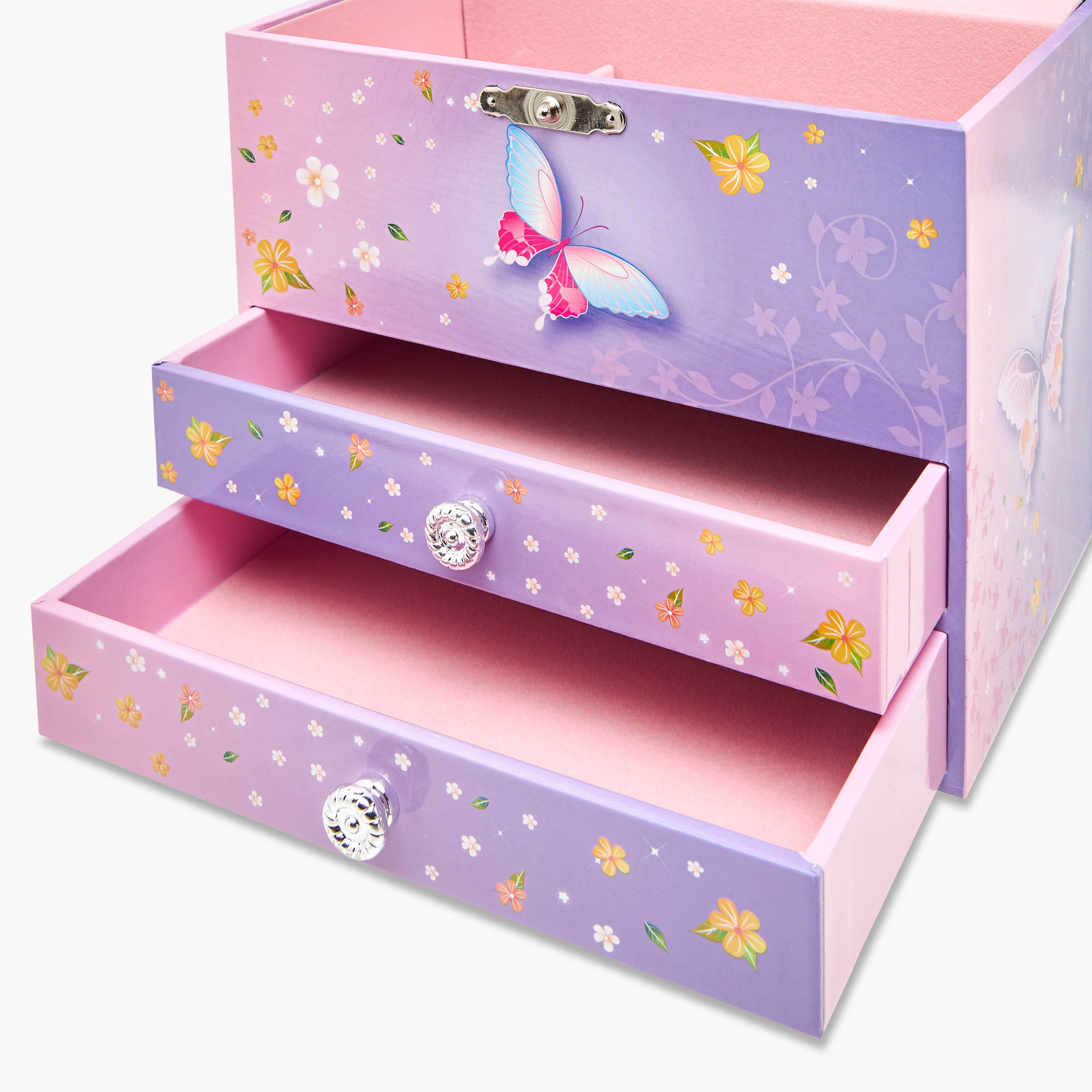 Butterfly Print 2-Drawer Musical Jewellery Box - 17x11x15 cms-women-watchesandjewellery-jewellery-storage-image-7
