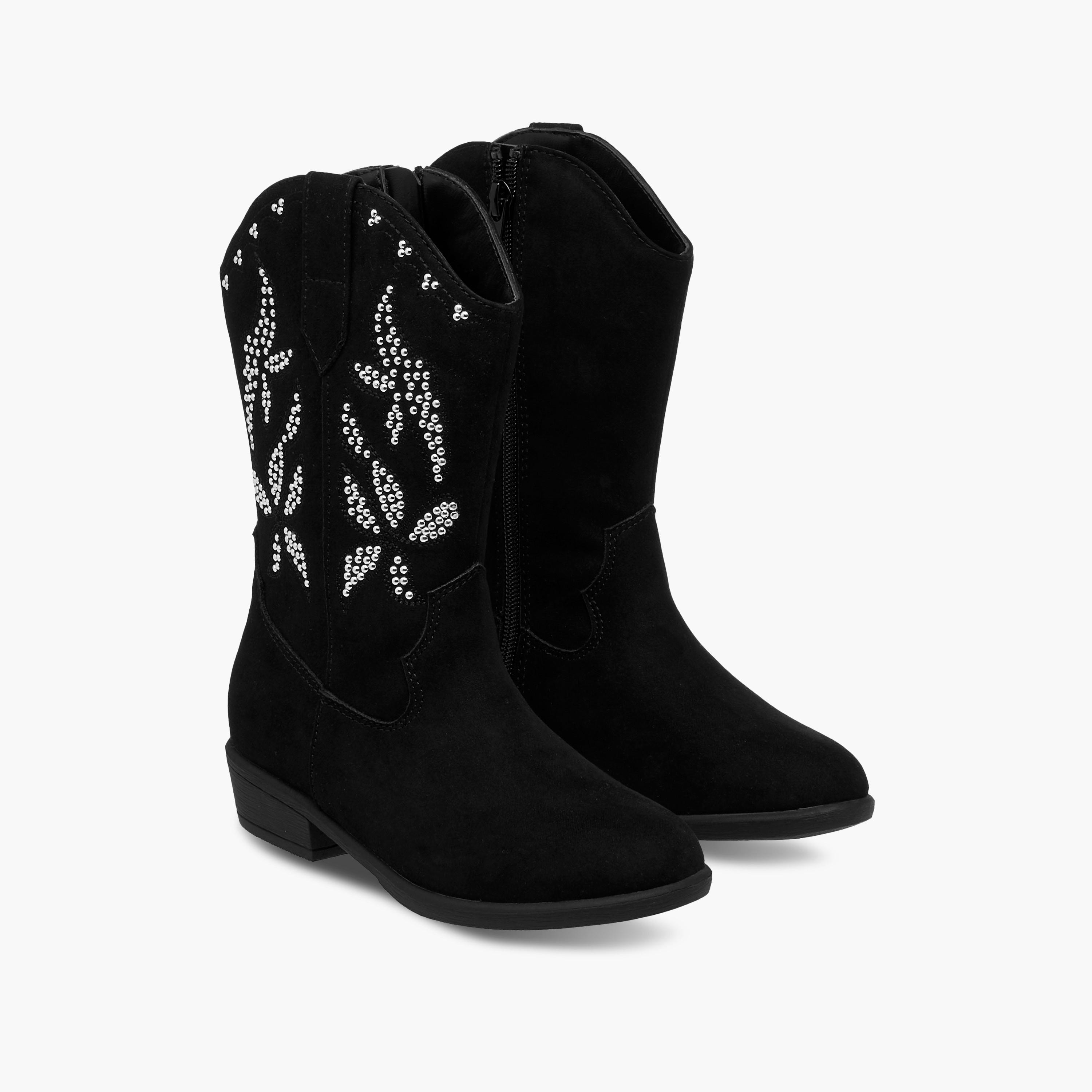 Little Missy Embellished High Cut Boots with Zip Closure-girls-shoes-boots-image-1