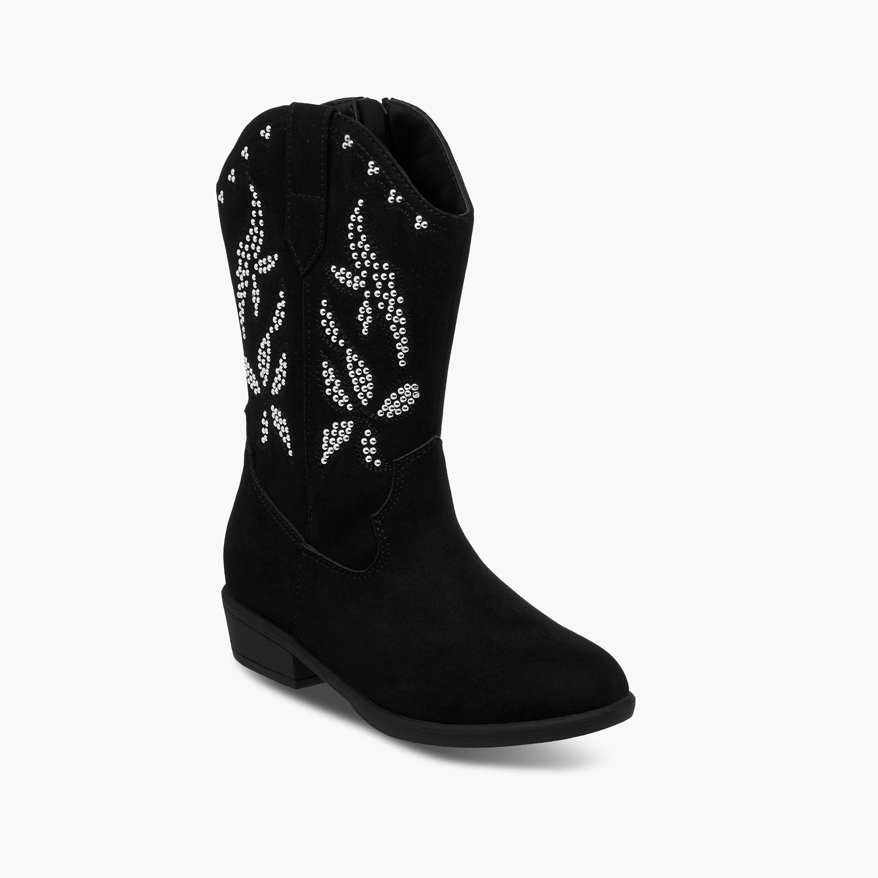 Little Missy Embellished High Cut Boots with Zip Closure-girls-shoes-boots-image-2