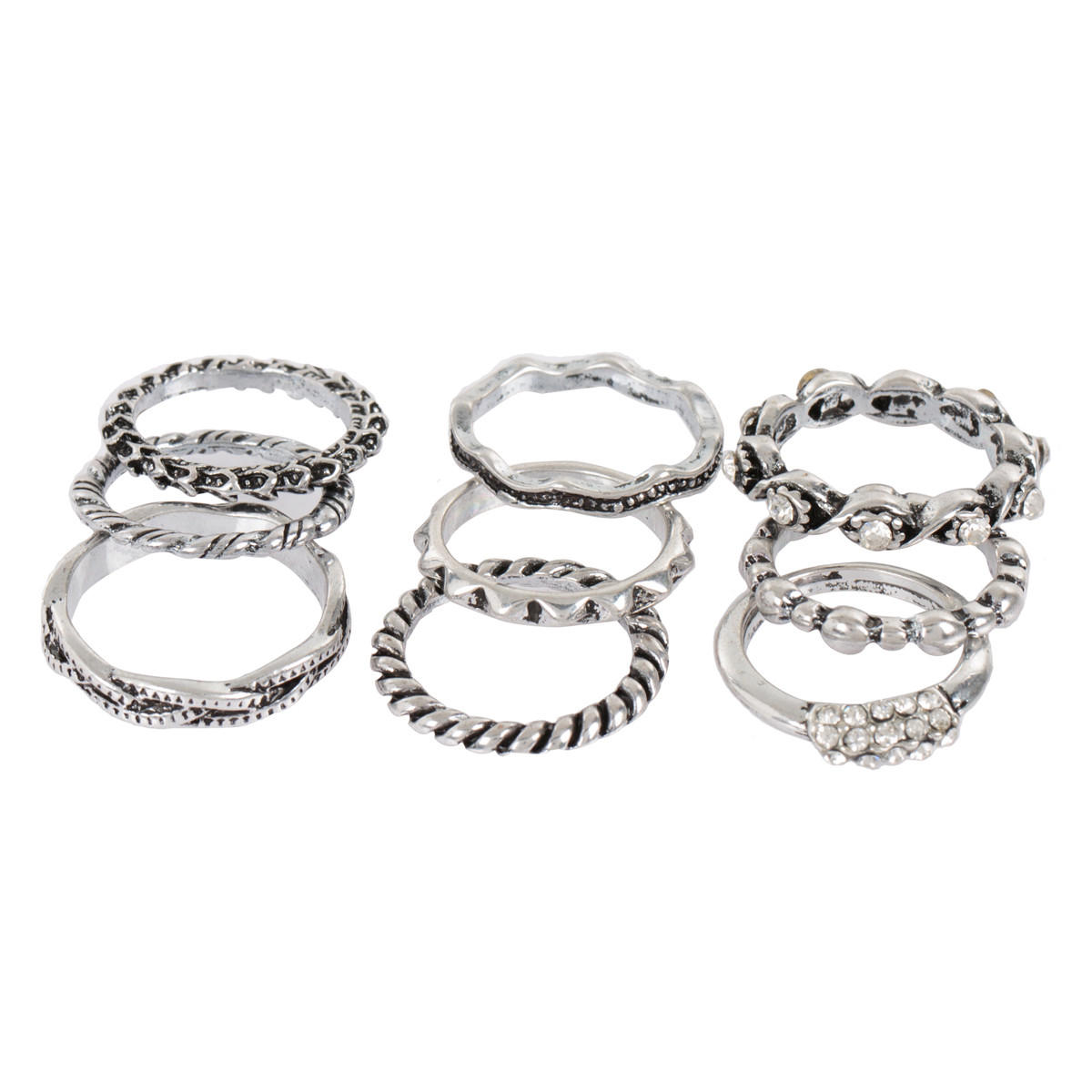Textured Rings - Set of 9-women-watchesandjewellery-jewellery-rings-image-1
