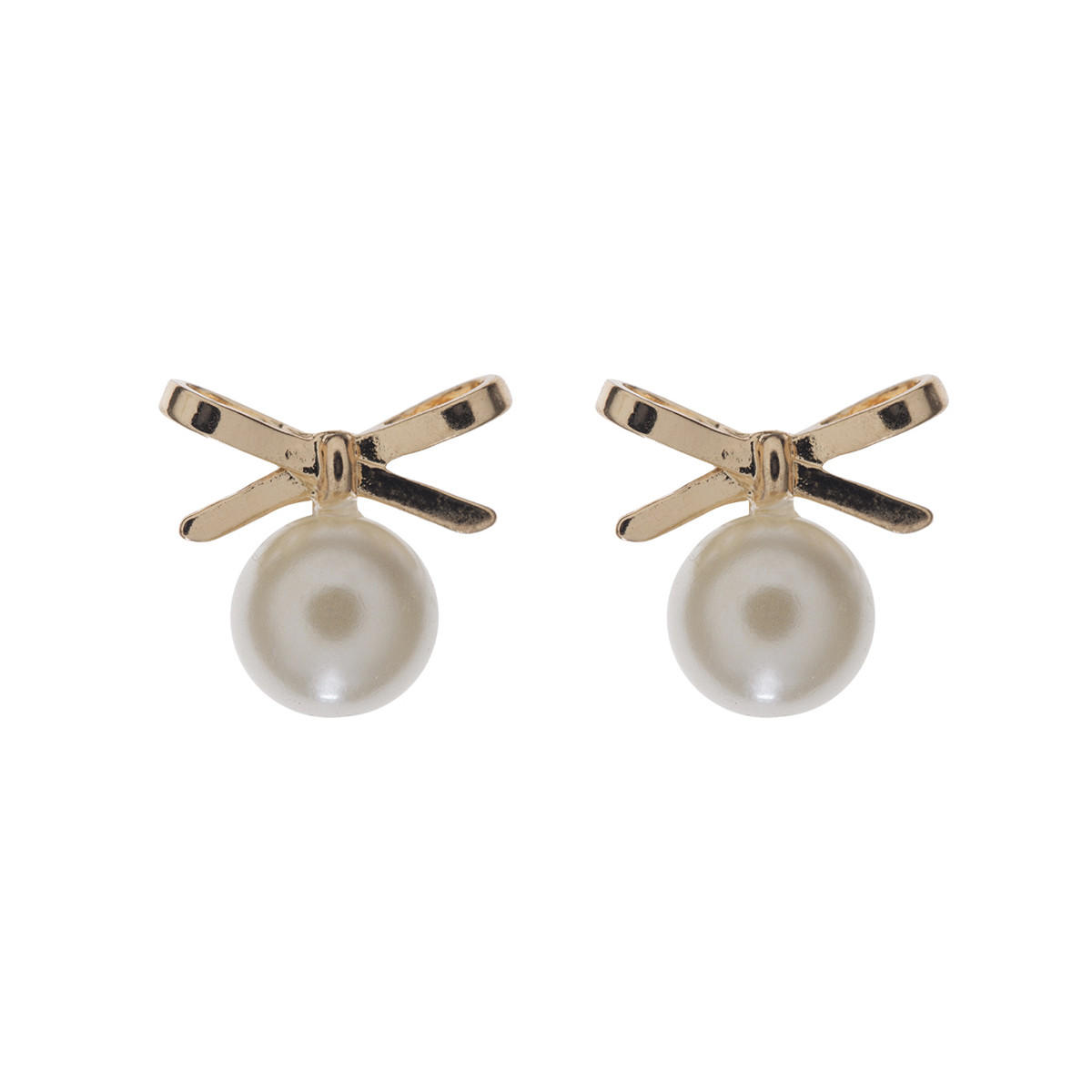Bow and Faux Pearl Stud Earrings-women-watchesandjewellery-jewellery-earrings-image-1