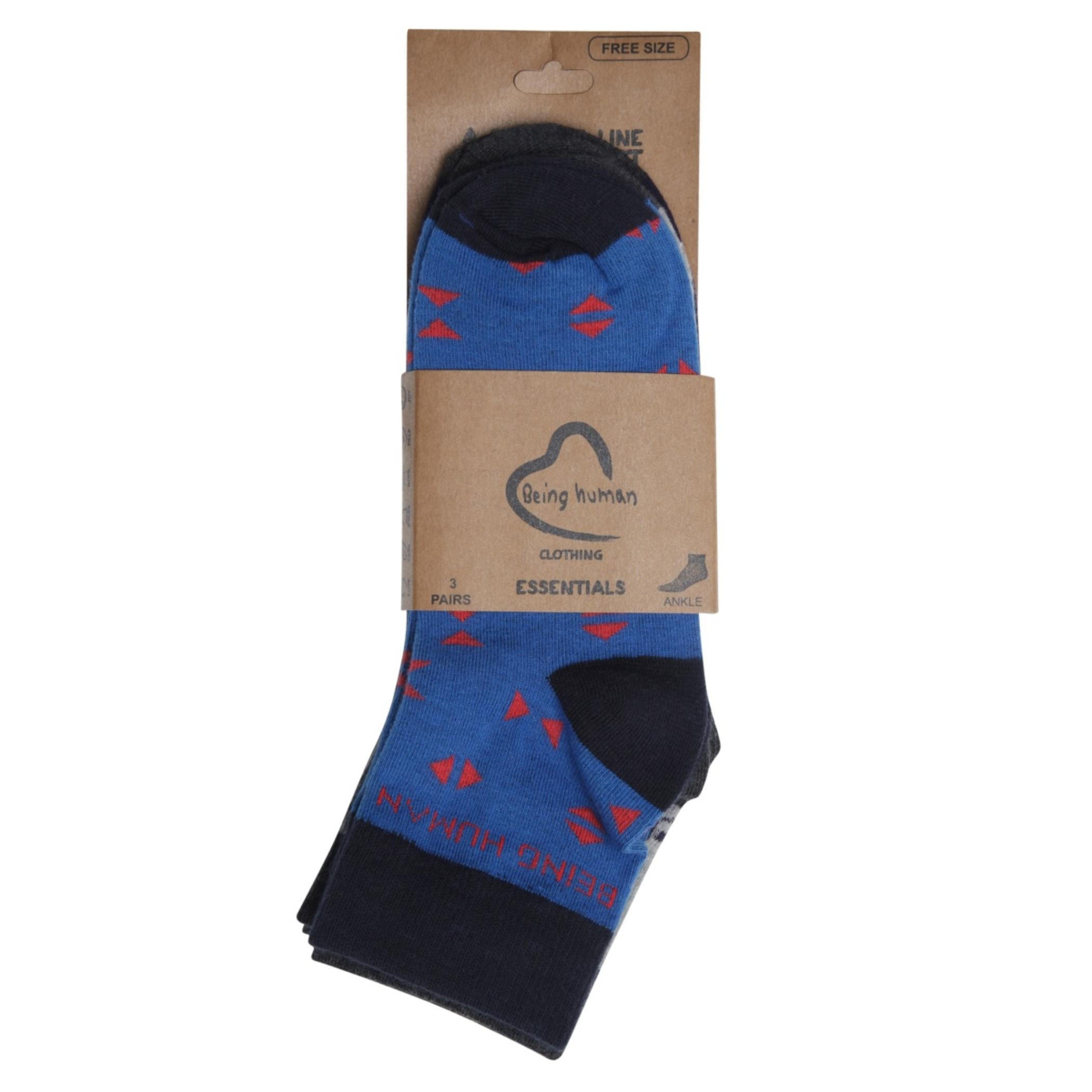 Being Human Printed Ankle Socks - Set of 3-men-socks-image-1