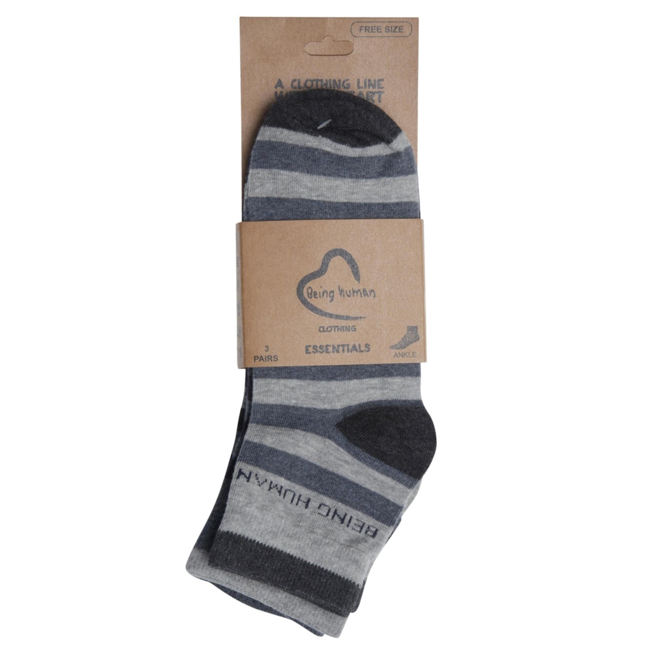 Being Human Striped Ankle Socks - Set of 3-men-socks-image-1