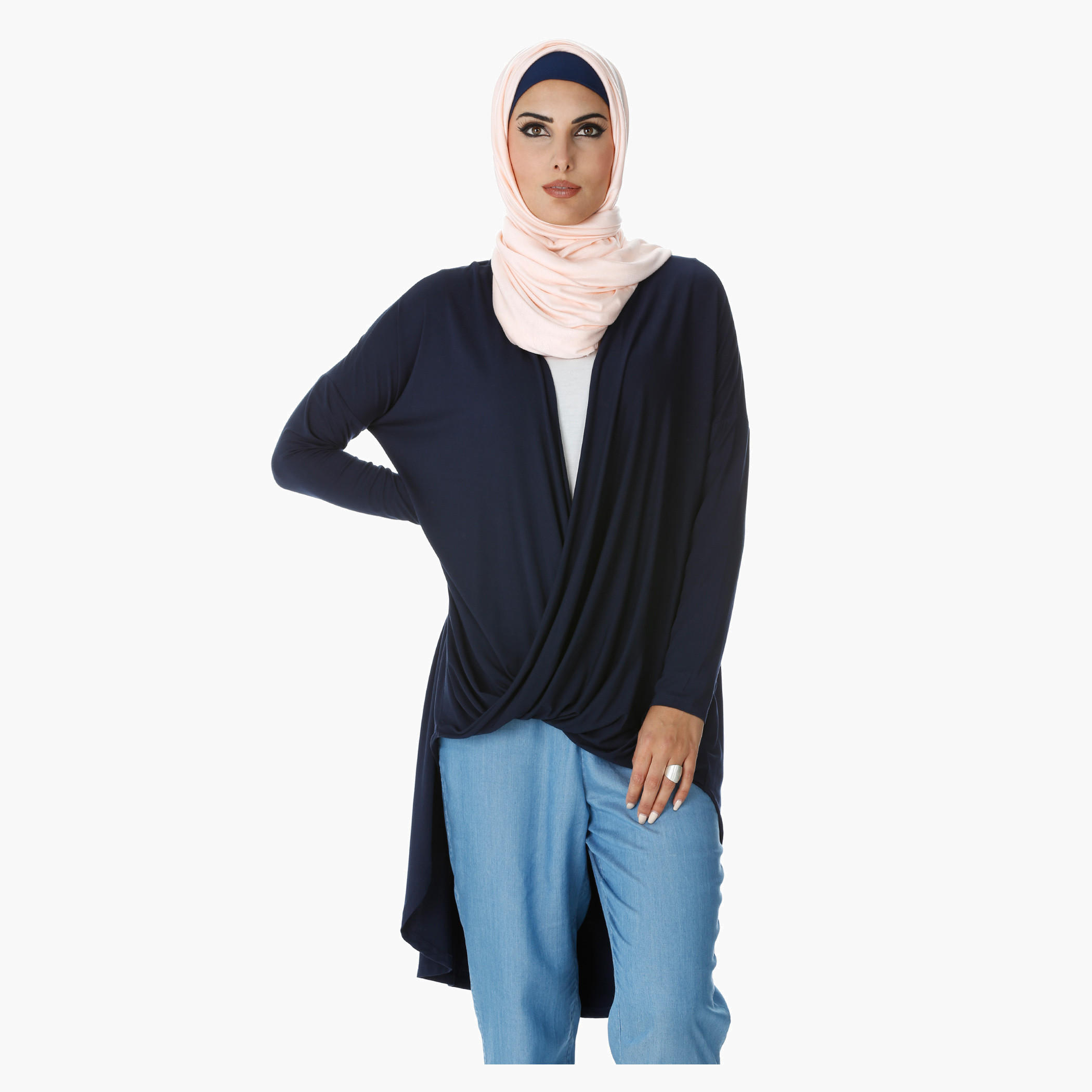 Twisted Top with High-Low Hem and Long Sleeves -women-clothing-shirtsandblouses-blouses-image-1