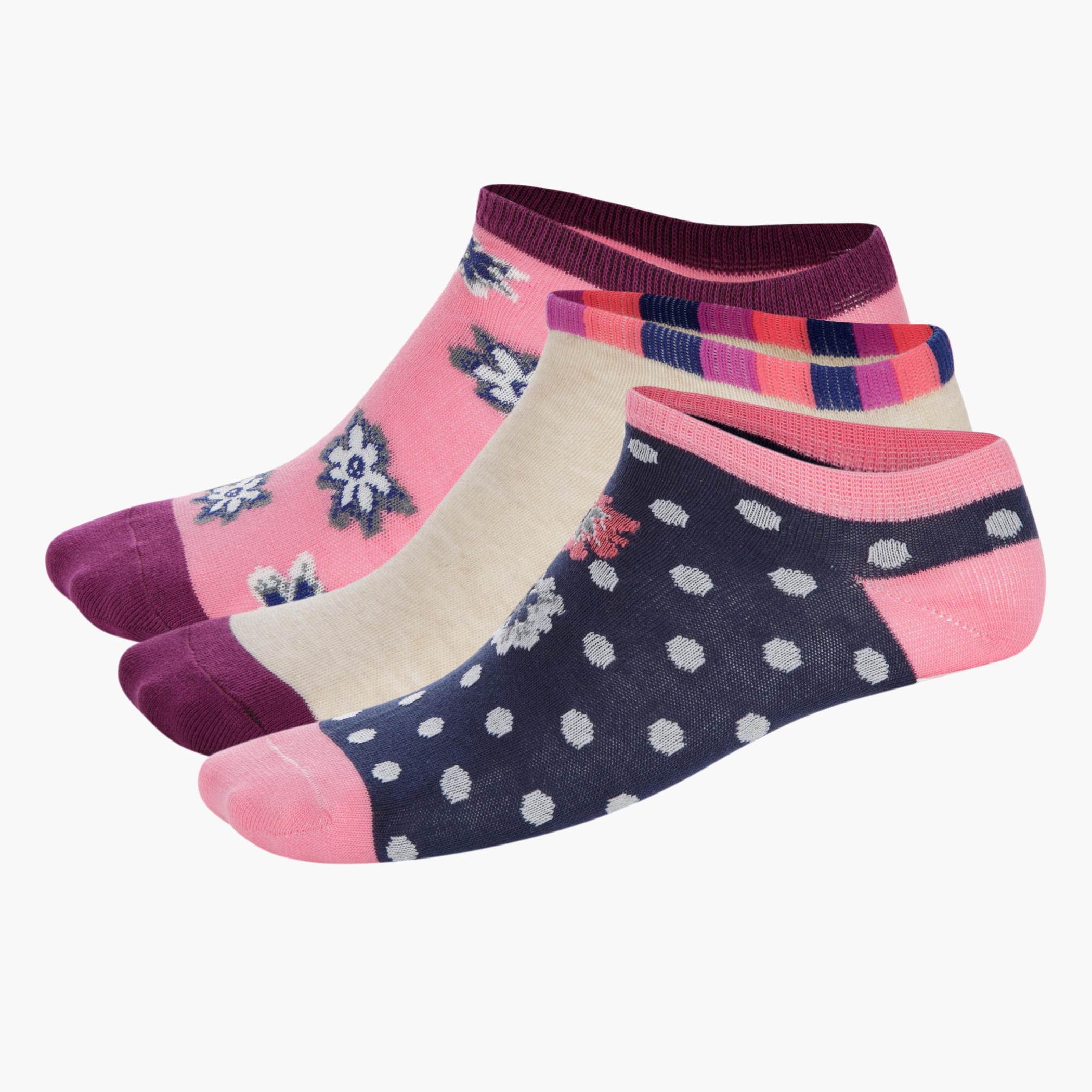 Floral Printed Ankle-length Socks - Set of 3-women-socksandstockings-image-1