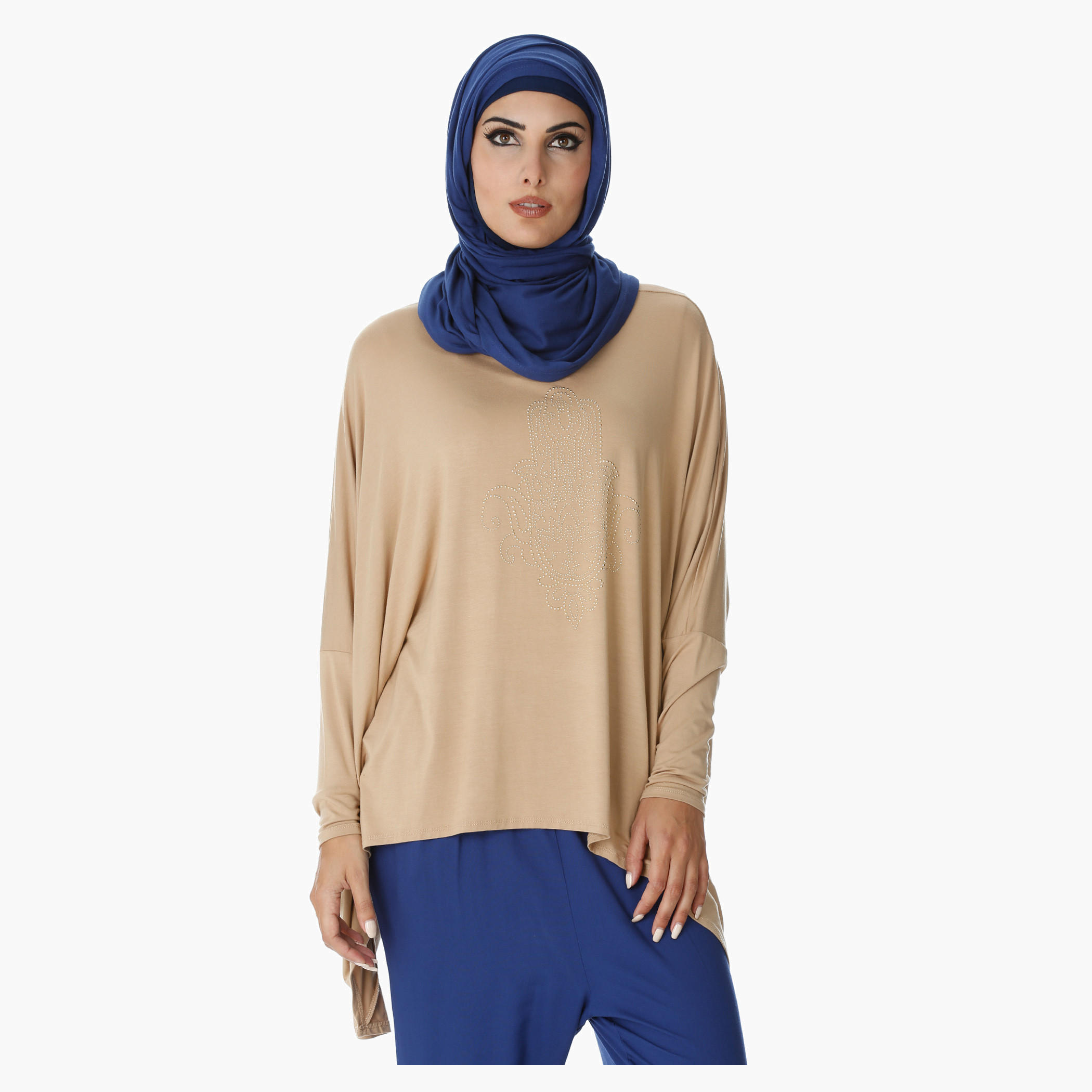 Studded Top with Long Sleeves and High-Low Hem-women-clothing-shirtsandblouses-blouses-image-1
