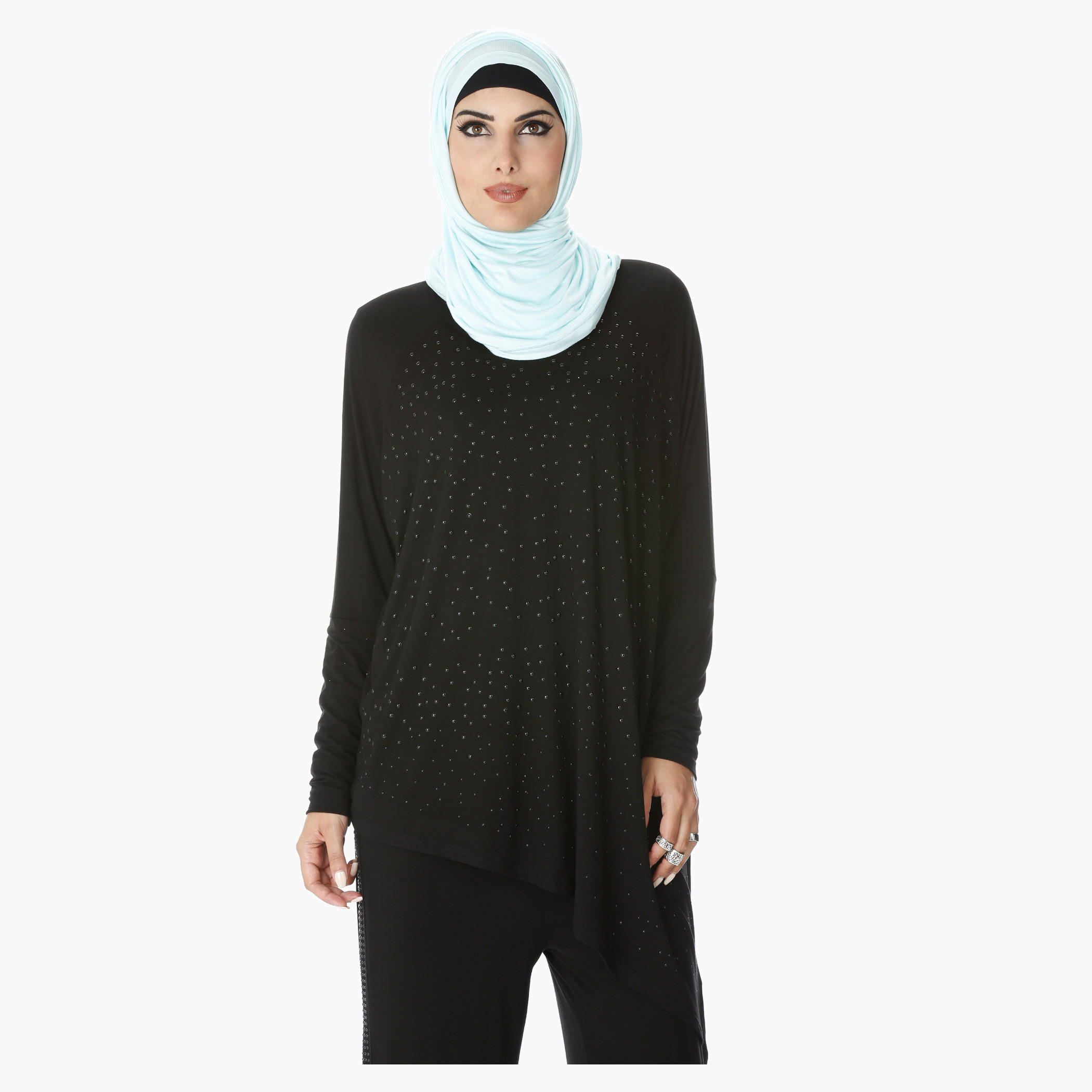 Asymmetric Studded Top with Long Sleeves-women-clothing-shirtsandblouses-blouses-image-1