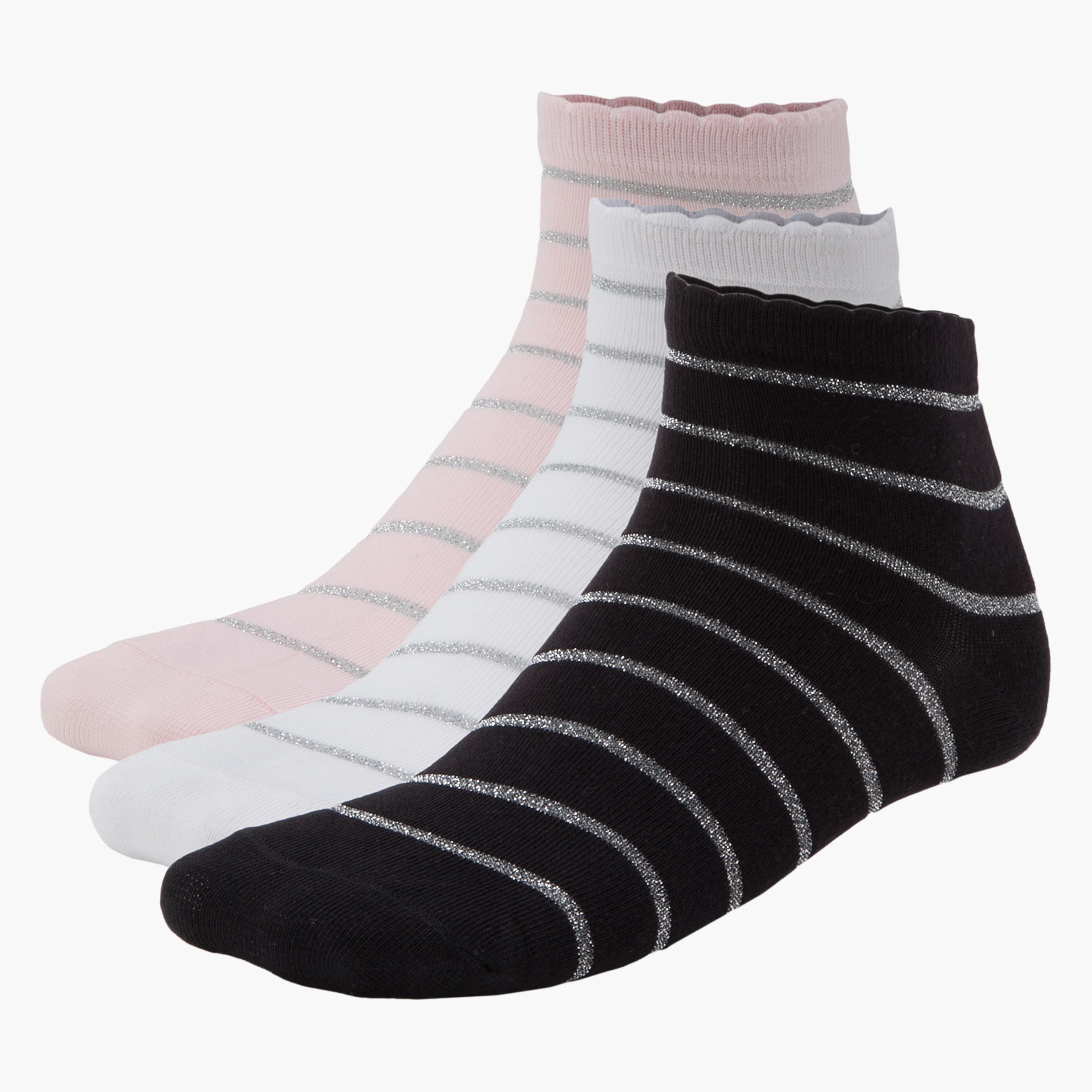 Striped Ankle-length Socks - Set of 3-women-socksandstockings-image-1