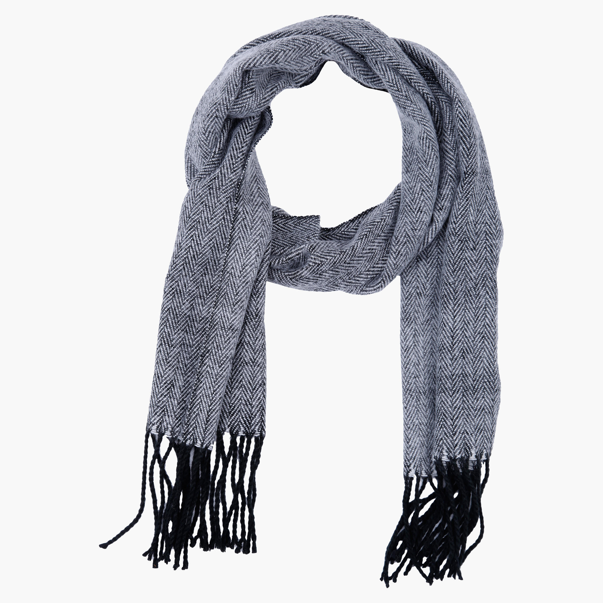 Scarf with Fringed Hems and Herringbone Pattern-men-scarvesandgloves-image-1