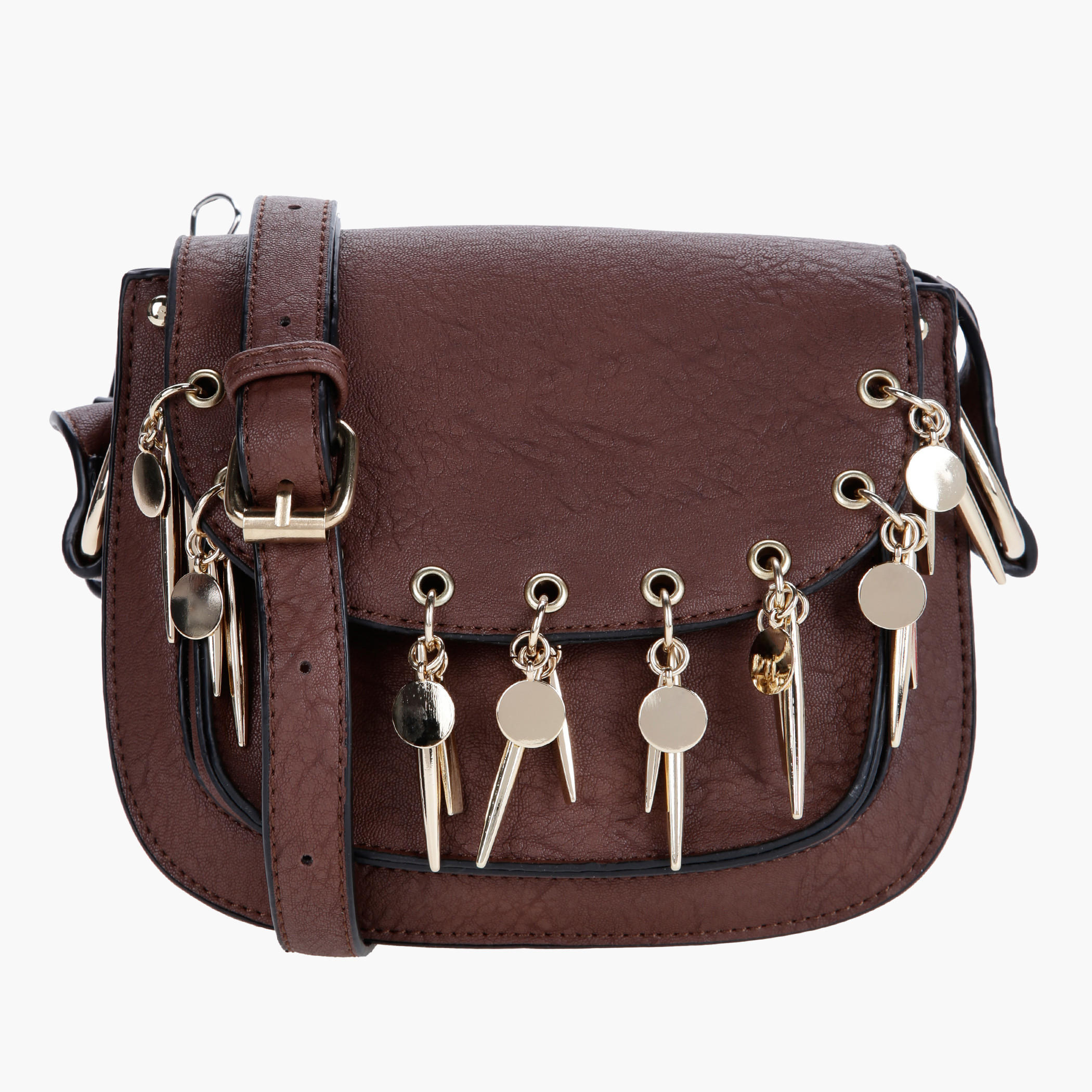 Textured Crossbody Bag with Metallic Danglers-women-bagsandwallets-handbags-image-1