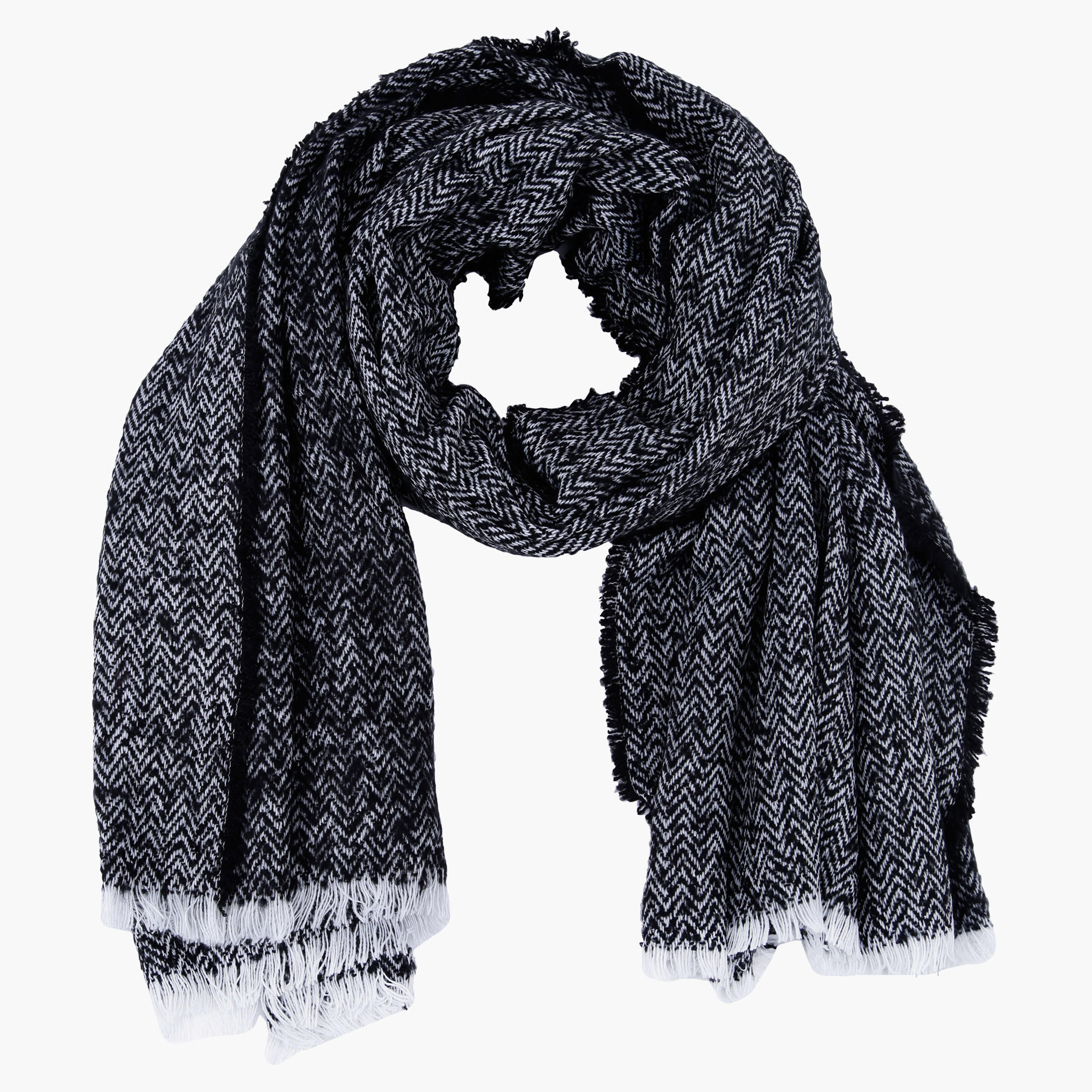Herringbone Textured Scarf with Fringed Hems-women-clothingaccessories-scarves-image-1