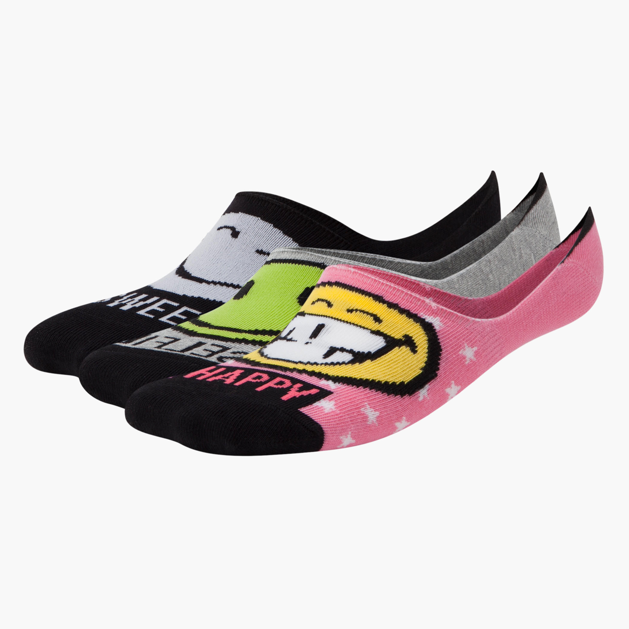 Smiley World Printed Invisible Sock - Set of 3-women-socksandstockings-image-2