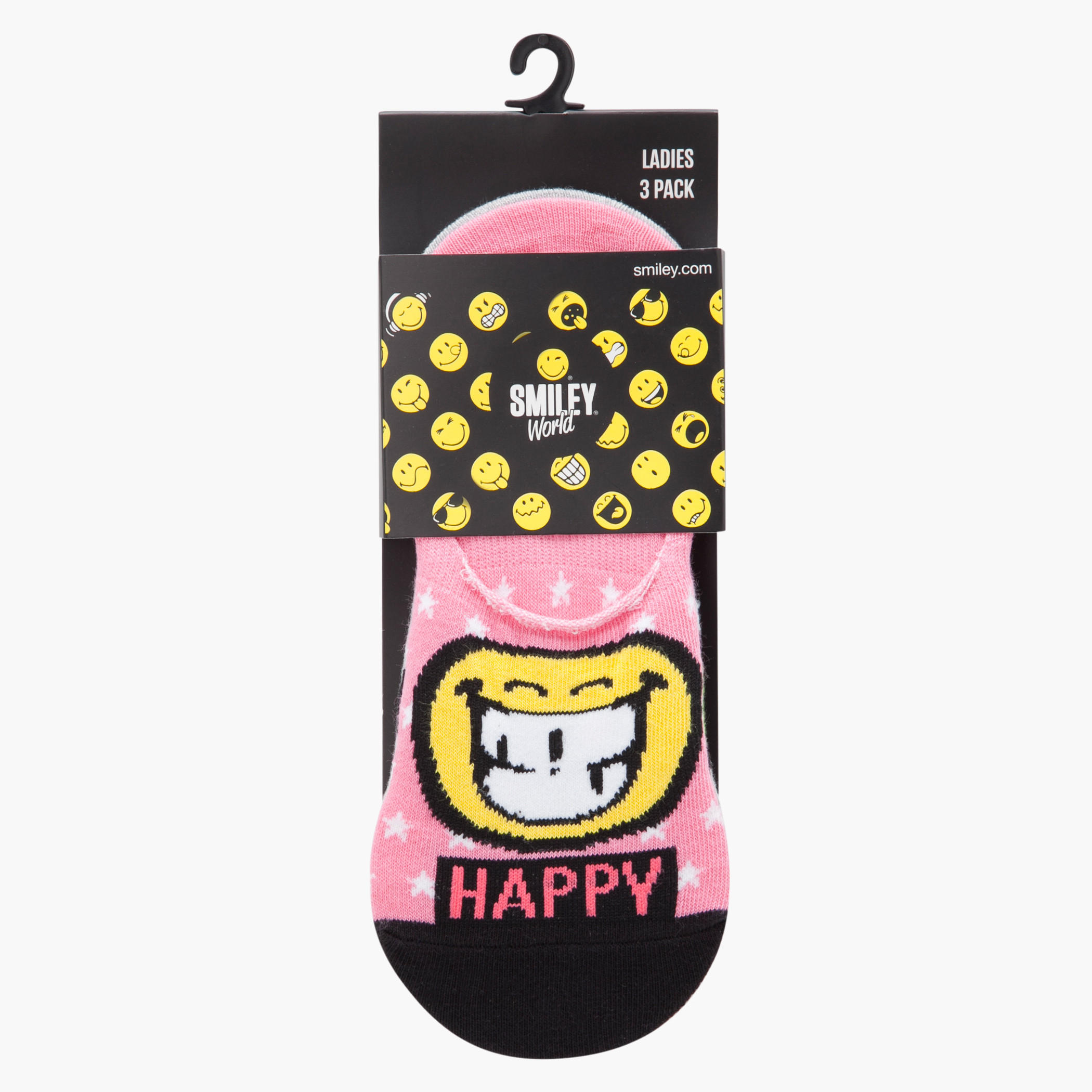 Smiley World Printed Invisible Sock - Set of 3-women-socksandstockings-image-1