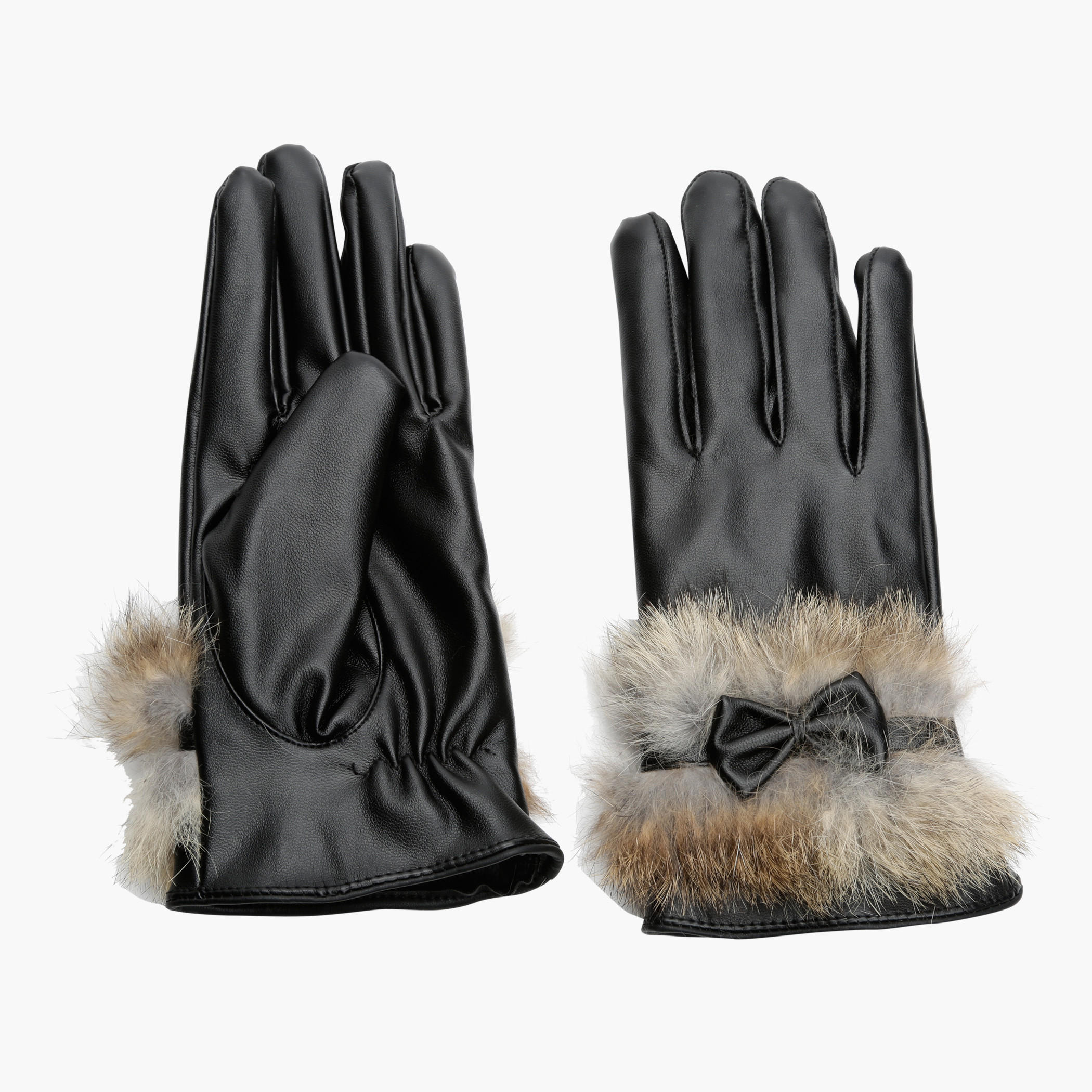 Gloves with Bow Appliques and Plush Cuffs-women-clothingaccessories-gloves-image-1