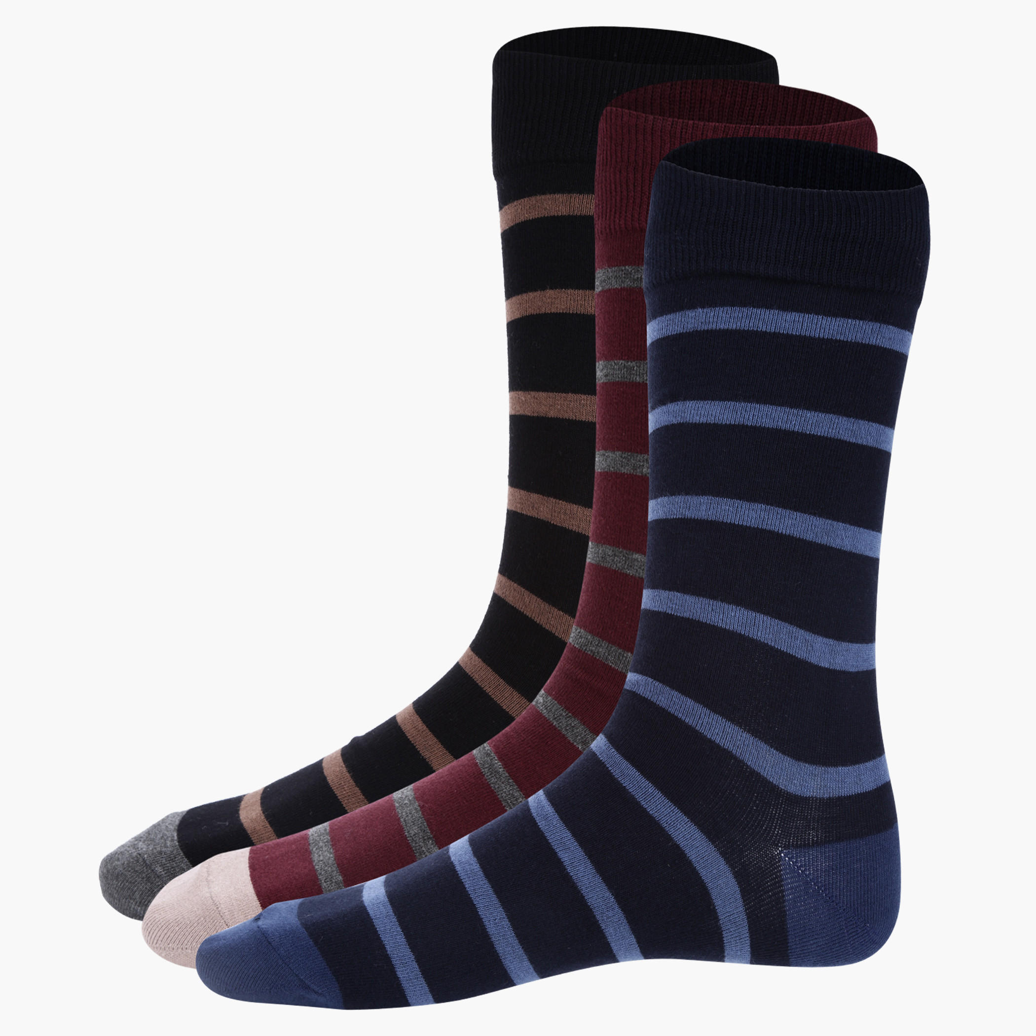 Striped Mid Calf Socks - Set of 3-men-socks-image-1