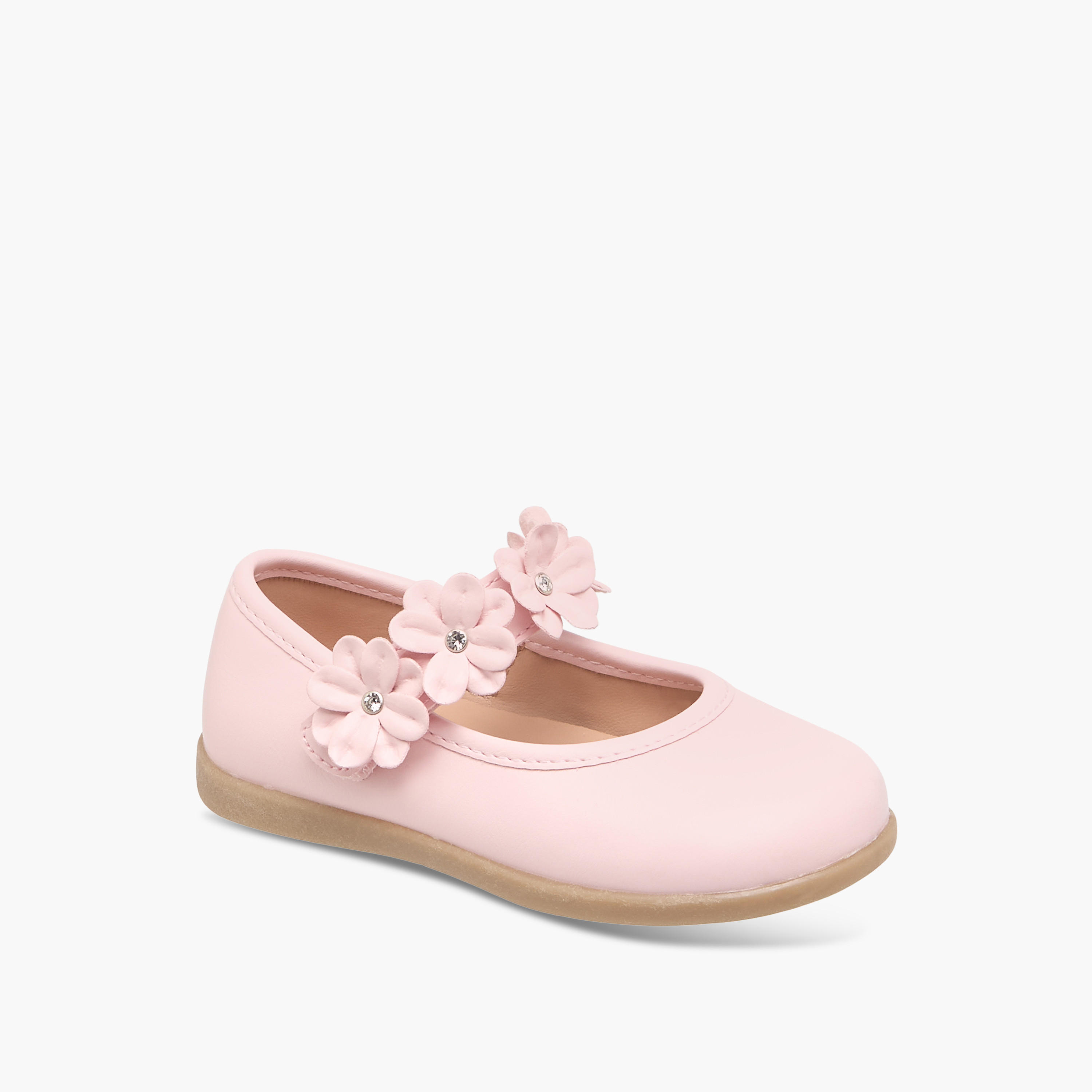 Barefeet Floral Accent Mary Jane Shoes with Hook and Loop Closure-girls-shoes-maryjanes-image-2