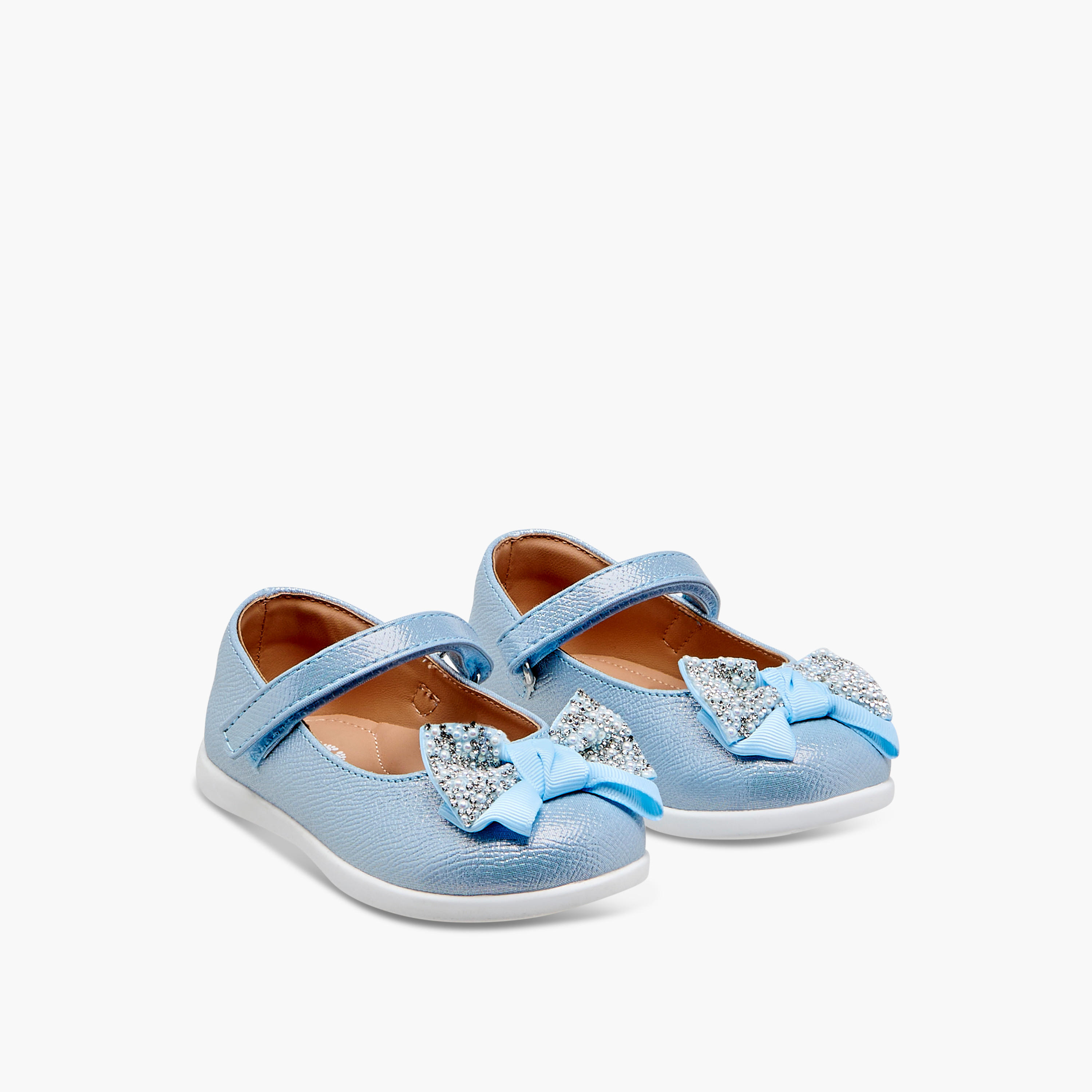 Barefeet Bow Embellished Mary Jane Shoes with Hook and Loop Closure-girls-shoes-maryjanes-image-1