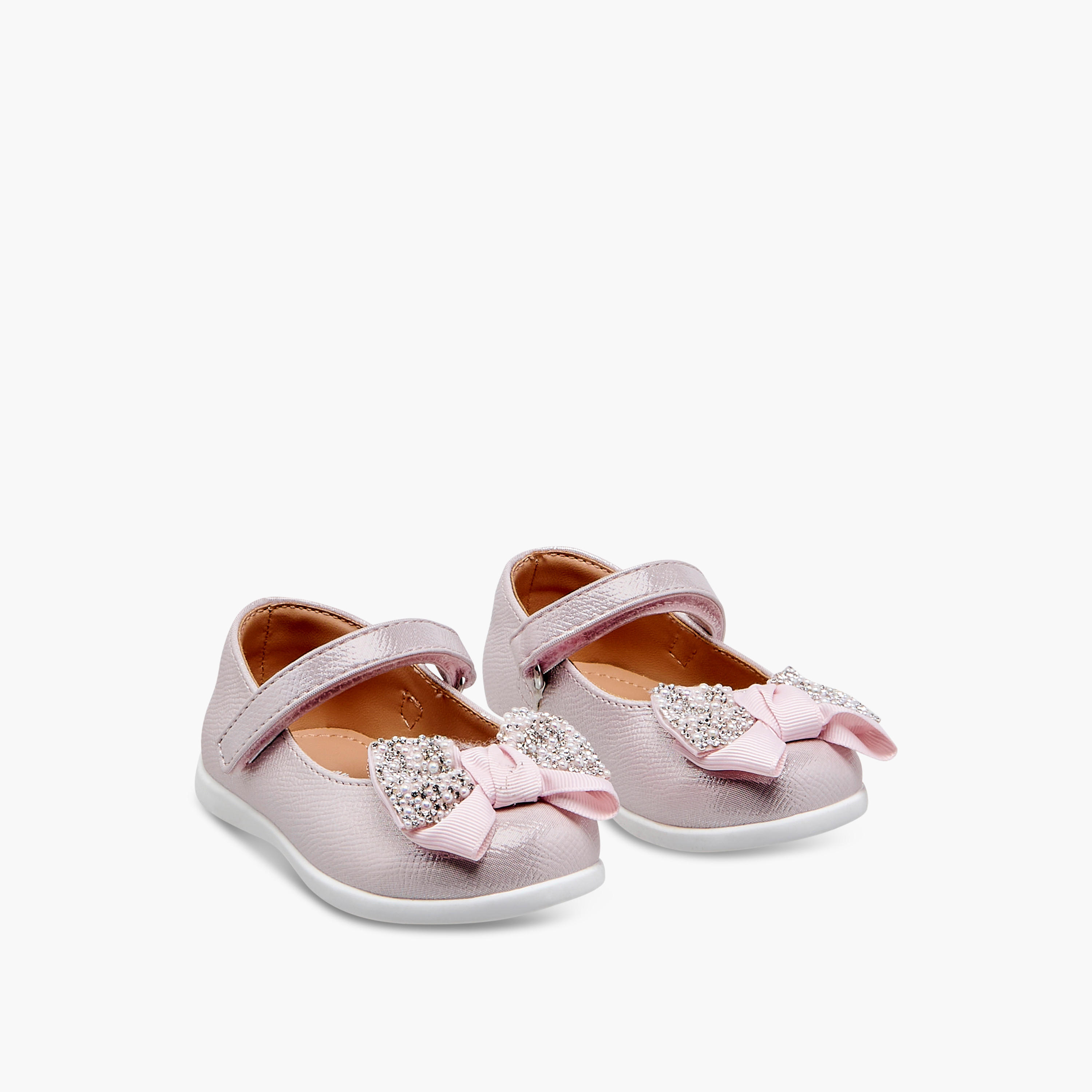 Barefeet Bow Embellished Mary Jane Shoes with Hook and Loop Closure-girls-shoes-maryjanes-image-1