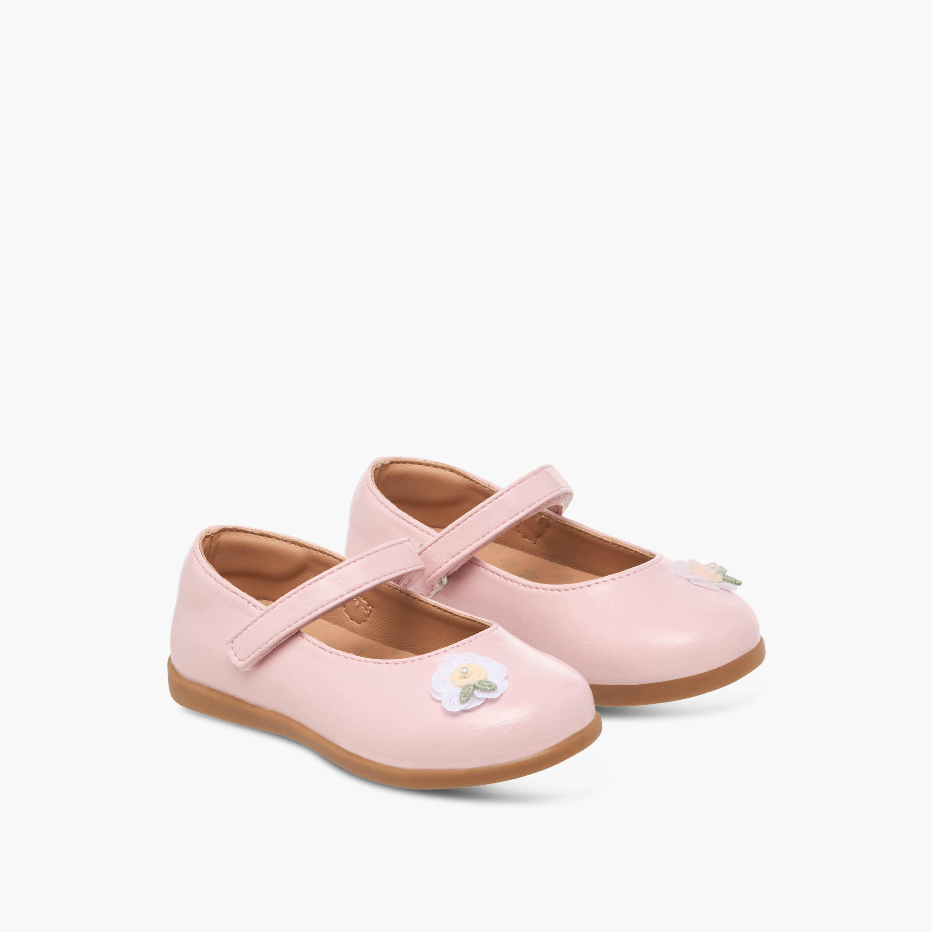 Barefeet Girls Floral Applique Hook and Loop Mary Jane Shoes-girls-shoes-maryjanes-image-1