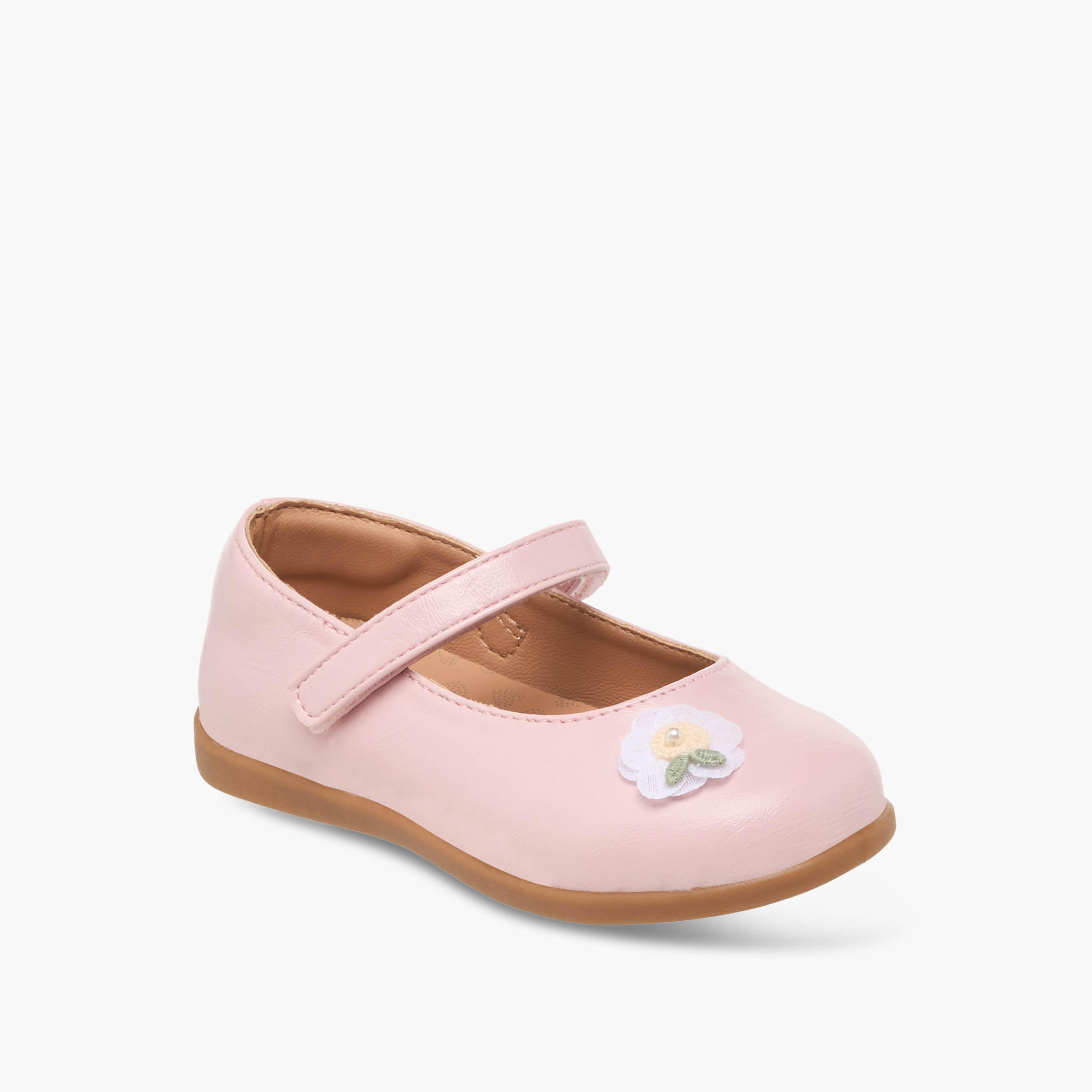 Barefeet Girls Floral Applique Hook and Loop Mary Jane Shoes-girls-shoes-maryjanes-image-2