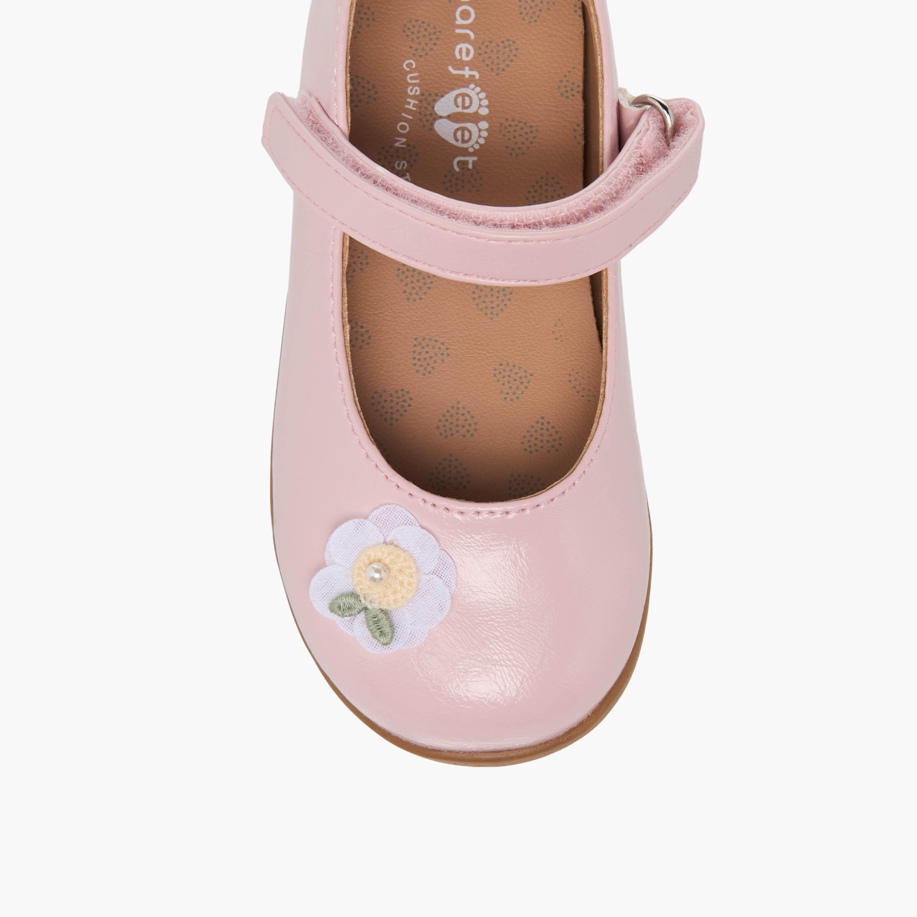 Barefeet Girls Floral Applique Hook and Loop Mary Jane Shoes-girls-shoes-maryjanes-image-4