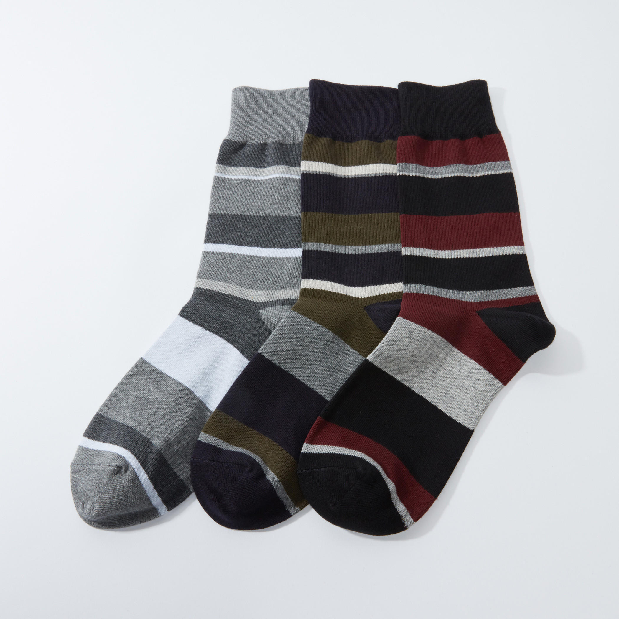 جوارب مقلمة بطول متوسط - طقم من 3 أزواج-men-socks-image-1