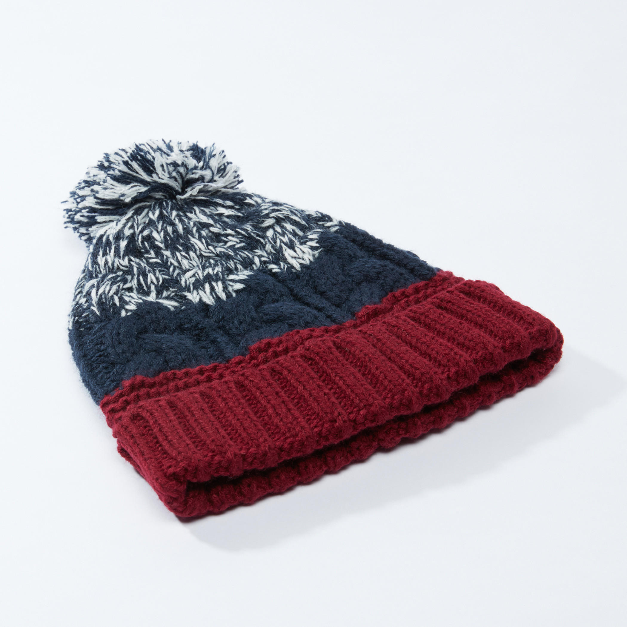 Textured Beanie Cap with Pom-Pom Detail-men-caps-image-1