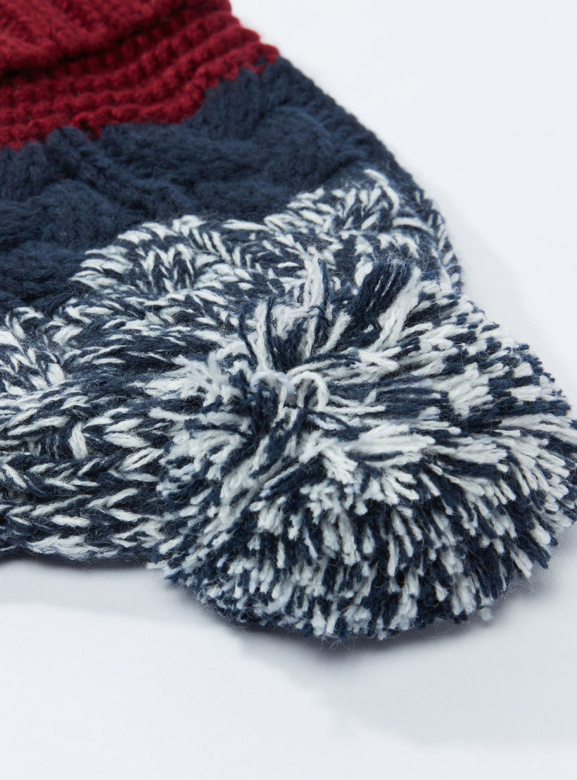 Textured Beanie Cap with Pom-Pom Detail-men-caps-image-3